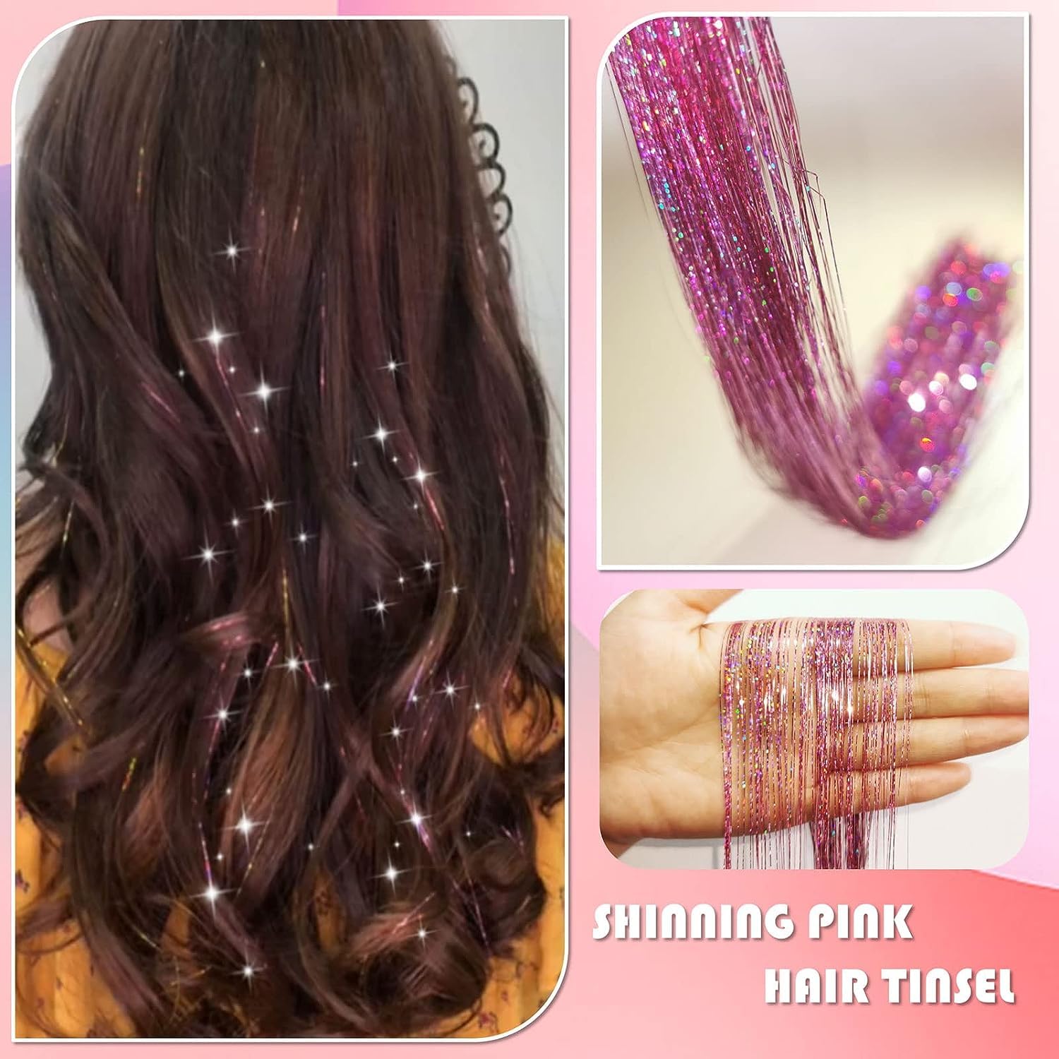 Kabello Sparkle Highlights Hair Extensions for Women & Girls - Pink Ombre Clip-in Extensions for Parties, Cosplay & Special Occasions