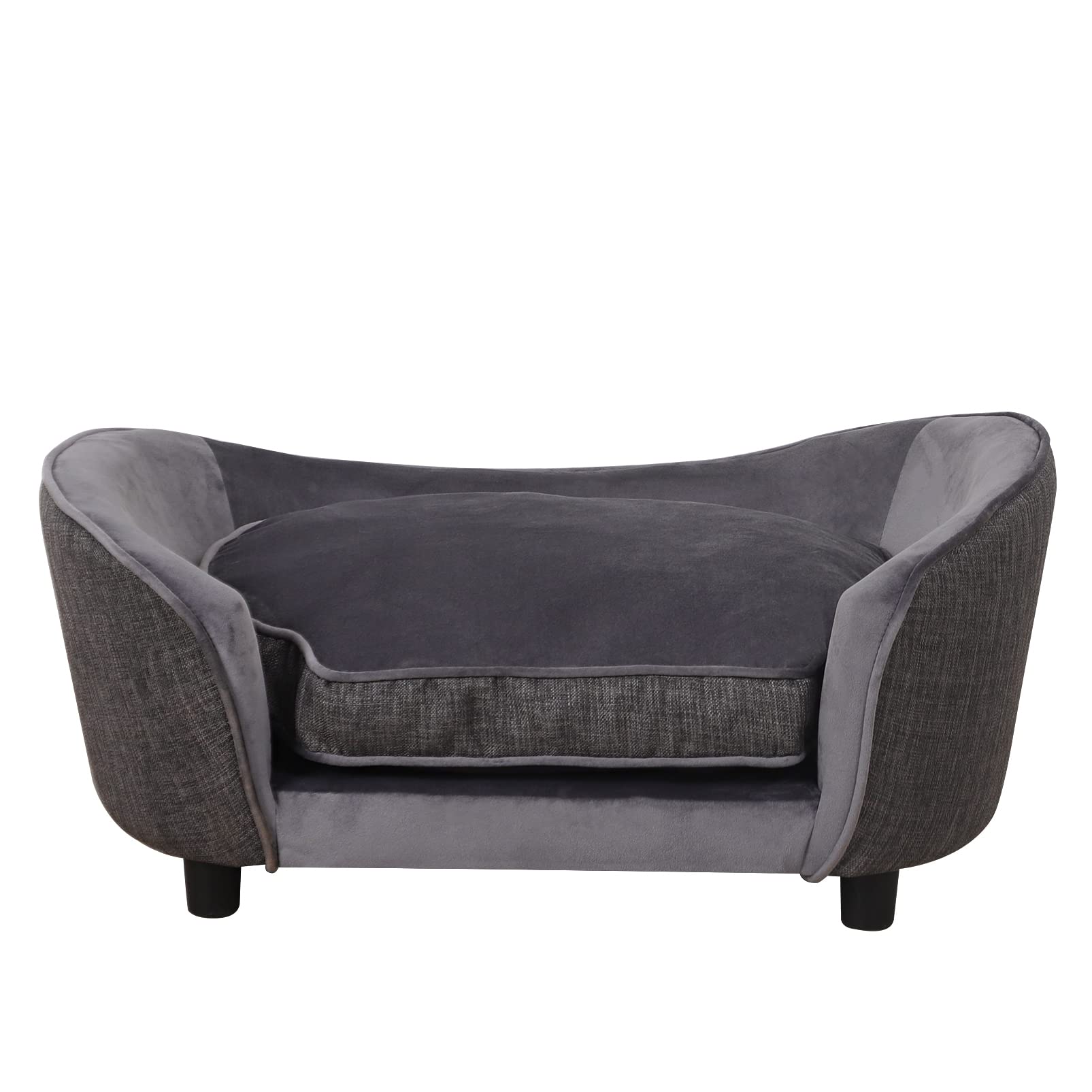 Luxury Velvet & Linen Pet Sofa Bed - Removable Washable Cushion for Small Dogs & Cats - Soft Gray Pet Couch for Living Room, Bedroom & Pet Nursery