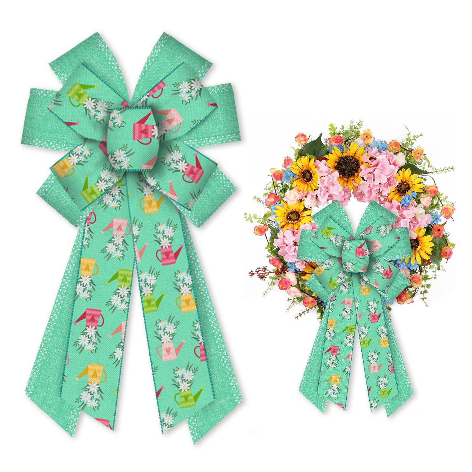 ALIBBON Large Spring Wreath Bows - Green Floral Decor for Doors