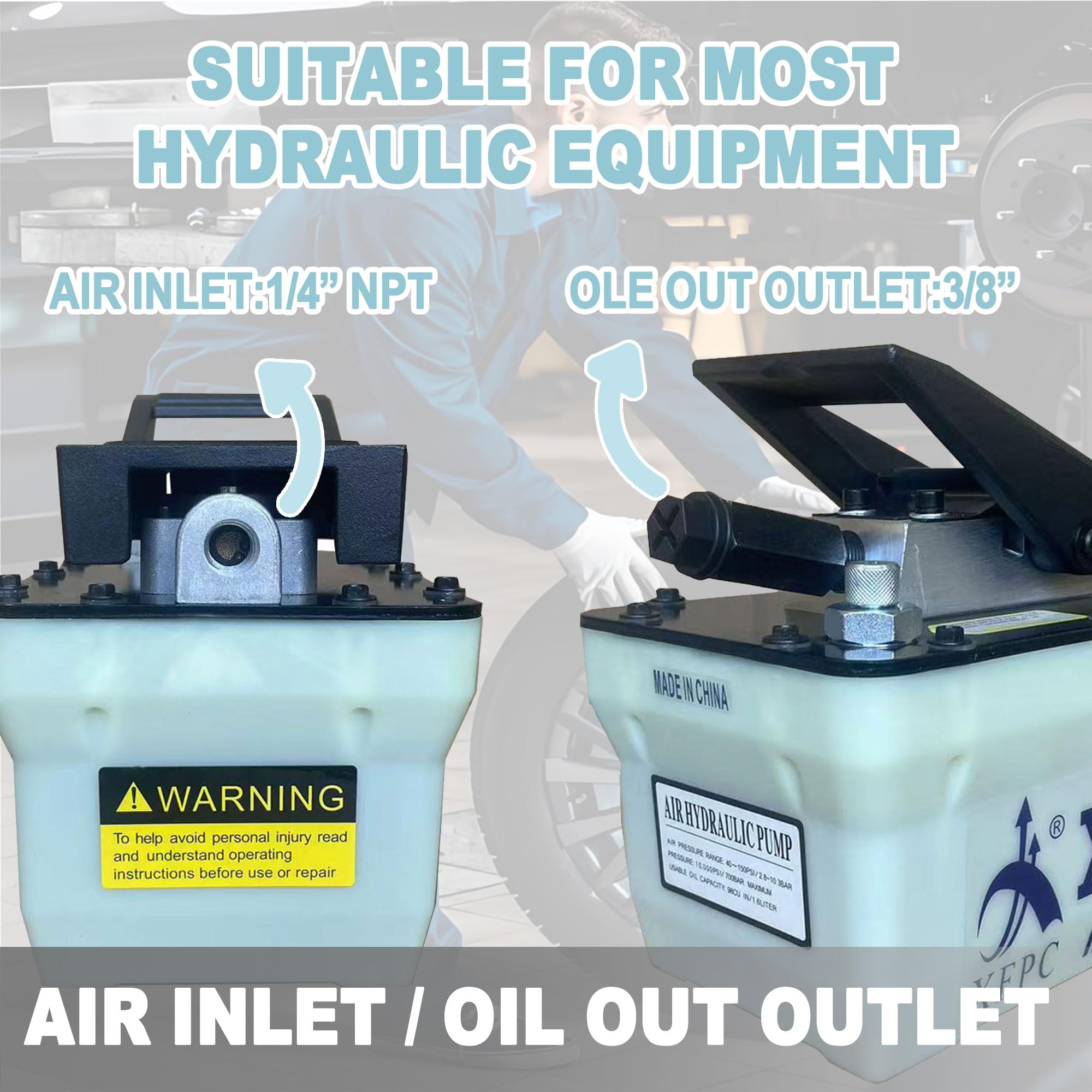 10,000 PSI Air Hydraulic Pump with 1.7L Reservoir - 3/8