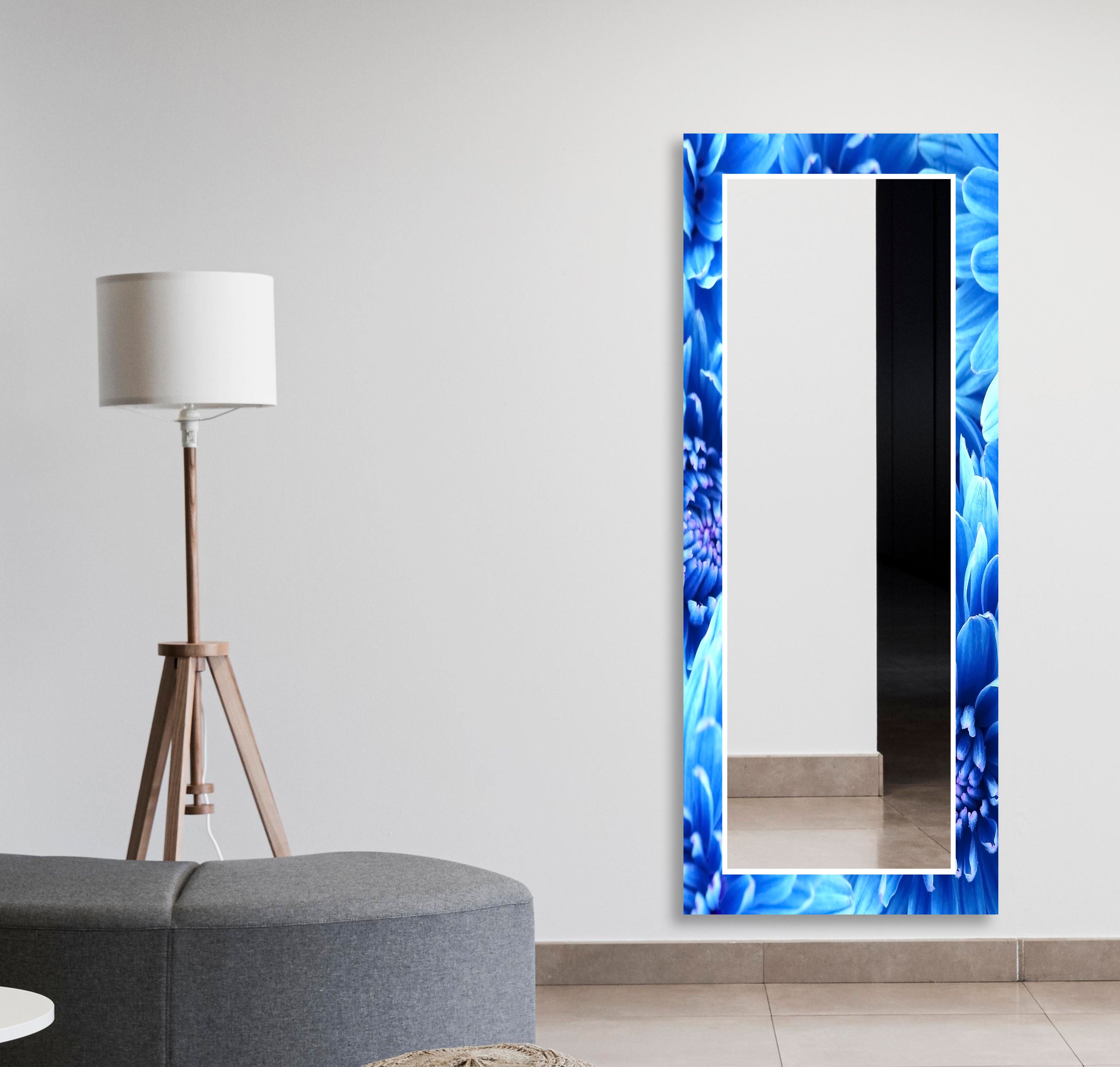 Large Blue Floral Wall Mirror - Elegant Home Decor for Living Room, Bedroom, or Entryway