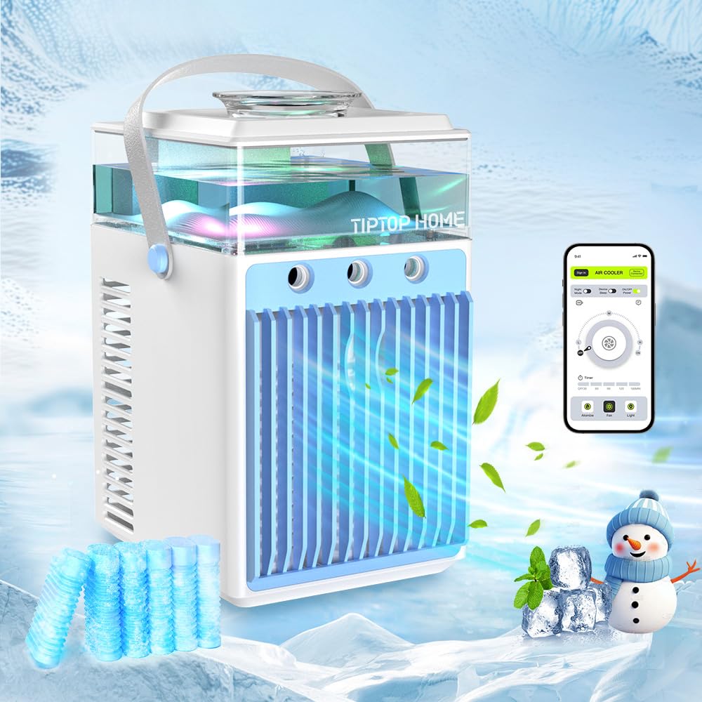 5-in-1 Portable Air Conditioner Without Exhaust Hose - Mini AC with Spray & Colorful Night Light - Mobile Cooling Unit for Home, Office, Camping - Perfect for Small Rooms, Bedrooms & Outdoor Adventures