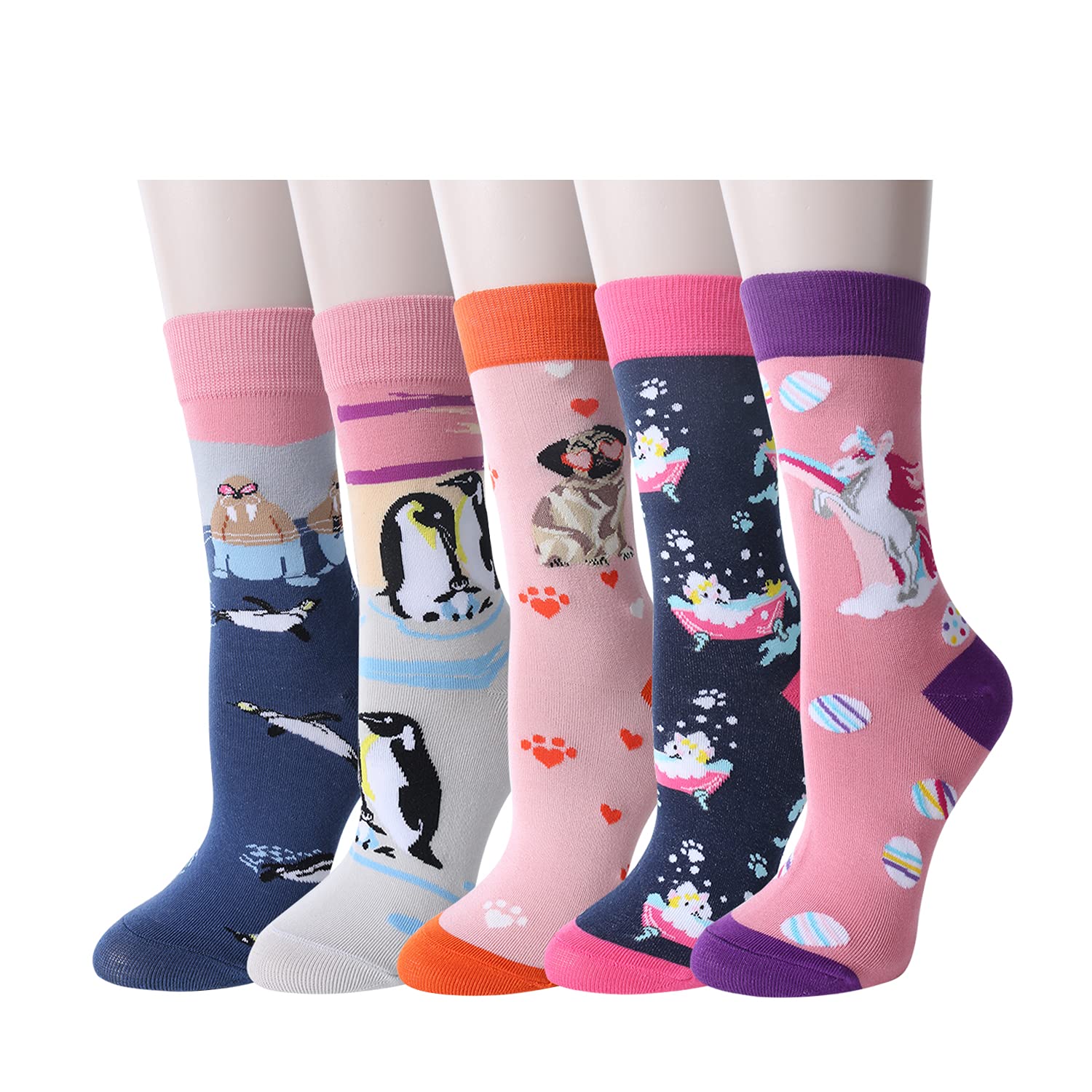 Funky Women's Crew Socks - Colorful Floral Animal Cotton Socks for Gifts & Daily Wear