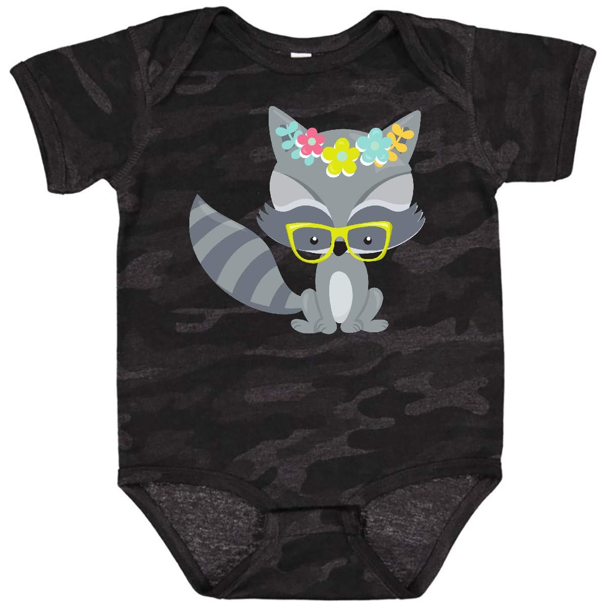 Inktastic Hipster Raccoon with Glasses & Flowers Print Baby Bodysuit - Cute Animal Onesie for Newborns, Infants - Perfect for Playdates, Photo Shoots & Casual Outings