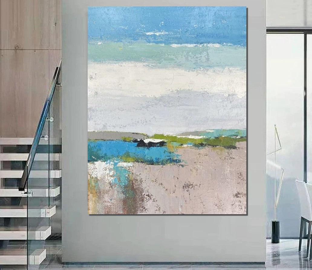 Modern Acrylic Paintings on Canvas - Large Blue Abstract Wall Art for Living Room & Bedroom Decor - Handmade Contemporary Artwork for Sofa Backdrop - Buy Unique Canvas Paintings Online