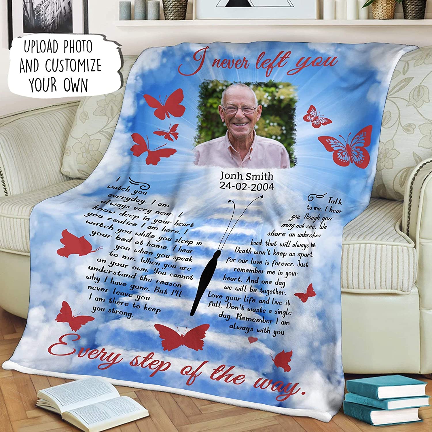 Personalized Memorial Fleece Blanket for Dad in Heaven - Comfort Gift for Family - 50x60