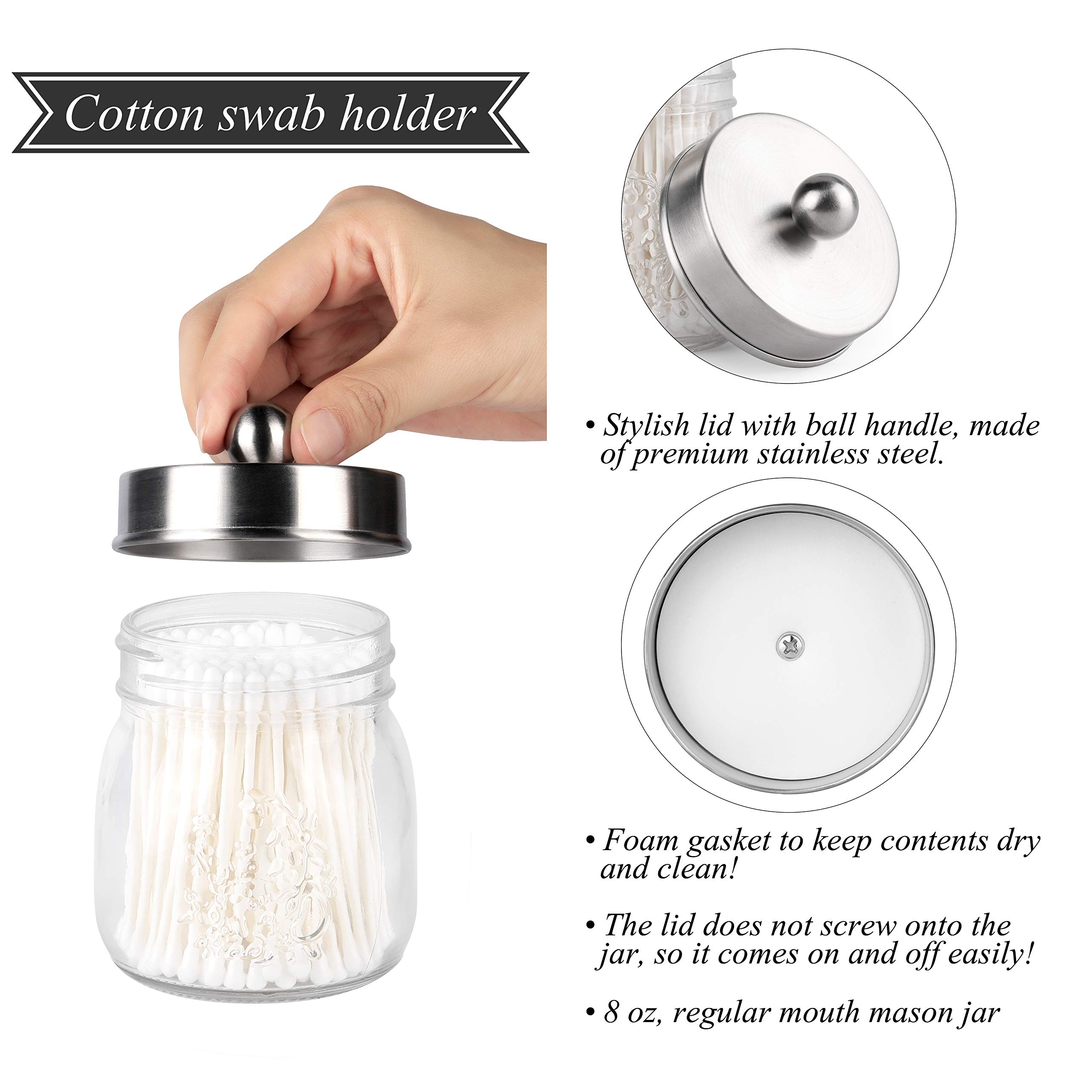 Premium Mason Jar Bathroom Accessories Set - Soap Dispenser, 2 Apothecary Jars (Qtip Holder), Toothbrush Holder - Rustic Farmhouse Decor Vanity Organizer in Brushed Nickel - Perfect for Bathroom, Kitchen, and Farmhouse Style Home Decor