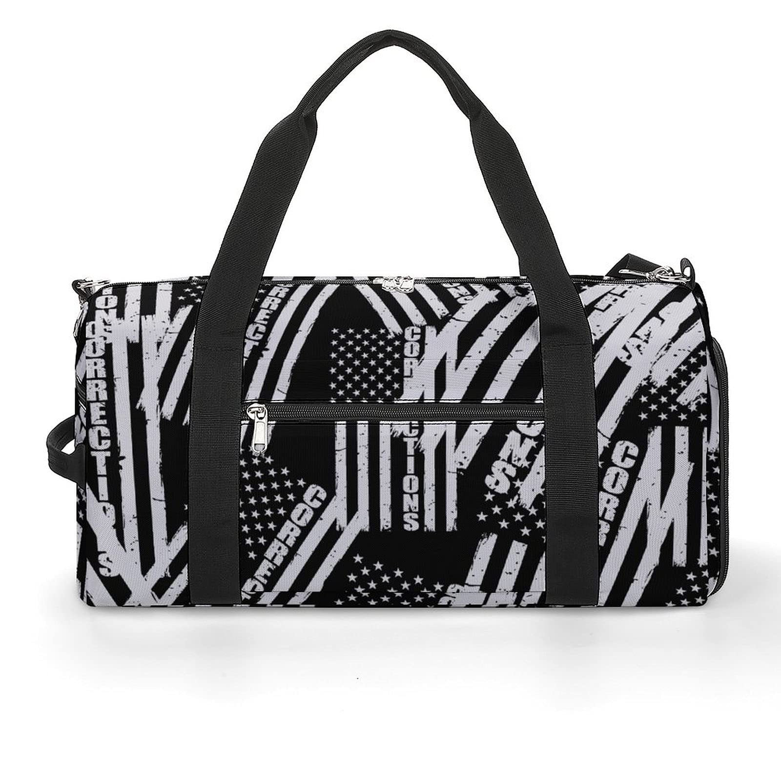 Thin Silver Line Flag Corrections Officer Supporter Gym Bag - Printed Sports & Travel Duffel with Shoe Compartment - Perfect for Workouts, Travel & Law Enforcement Support