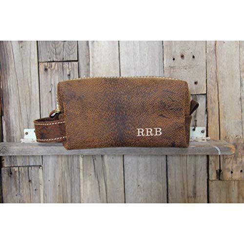 Premium Handmade Boar Leather Doiletry Bag for Men - Groomsmen Gift, Father's Day Present, Shaving Kit Organizer - Artisan Crafted in Arizona USA - Perfect for Travel, Gym & Business Trips