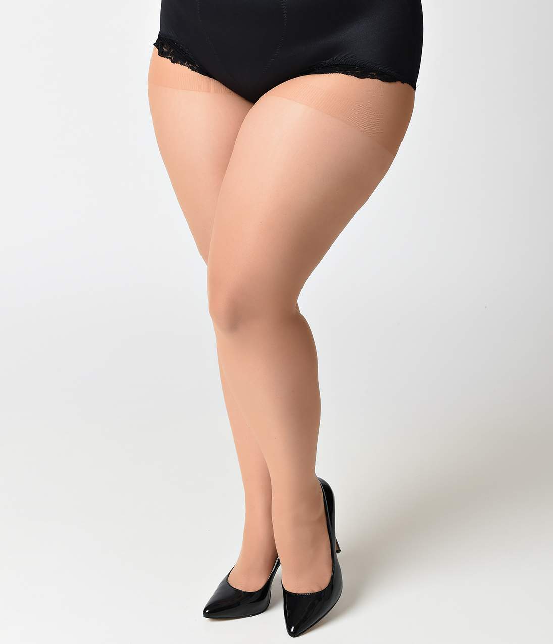 Leg Avenue Plus Size Nude & Black Sheer Cuban Heel Pantyhose - Comfortable Tights for Women, Office Wear & Evening Outfits