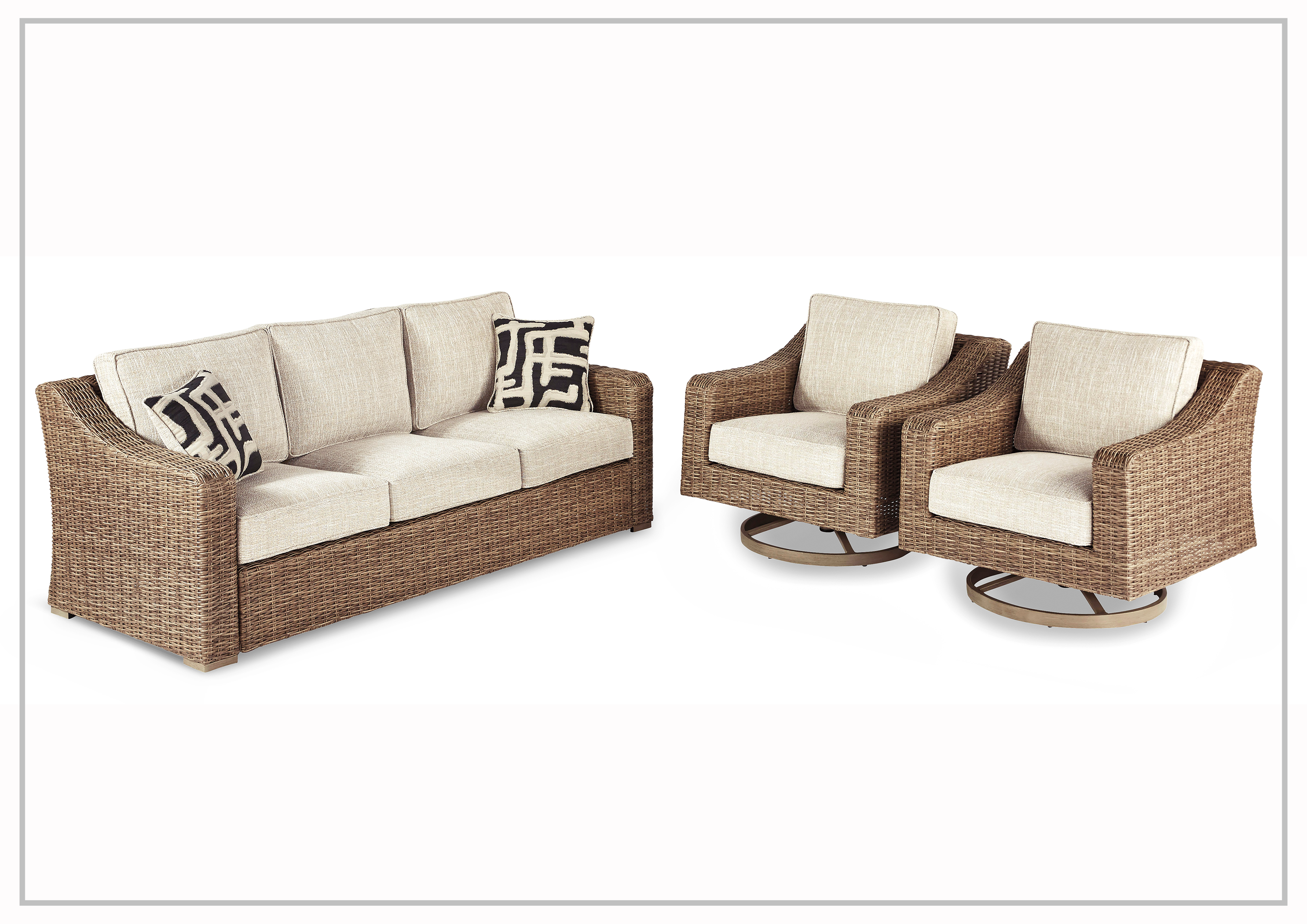 Gio Italia Borgata 3-Piece Outdoor Patio Furniture Set - Wicker Sofa & Lounge Chairs for Backyard, Garden, Poolside Relaxation