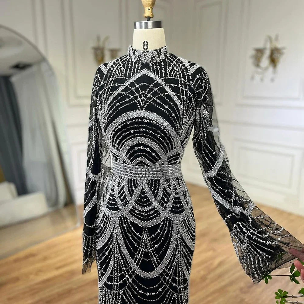 Luxury Black Muslim Beaded Mermaid Evening Gown for Women - Elegant Dubai Style Wedding & Party Dress 2025 (LA72512) - Perfect for Formal Events, Galas & Special Occasions