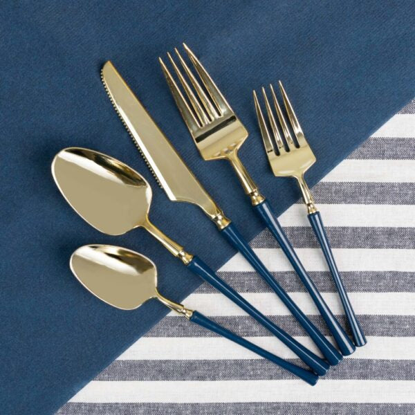Premium Infinity Collection Gold & Navy Flatware Set - 20-Piece Elegant Dinnerware for Formal Dining, Parties & Special Occasions