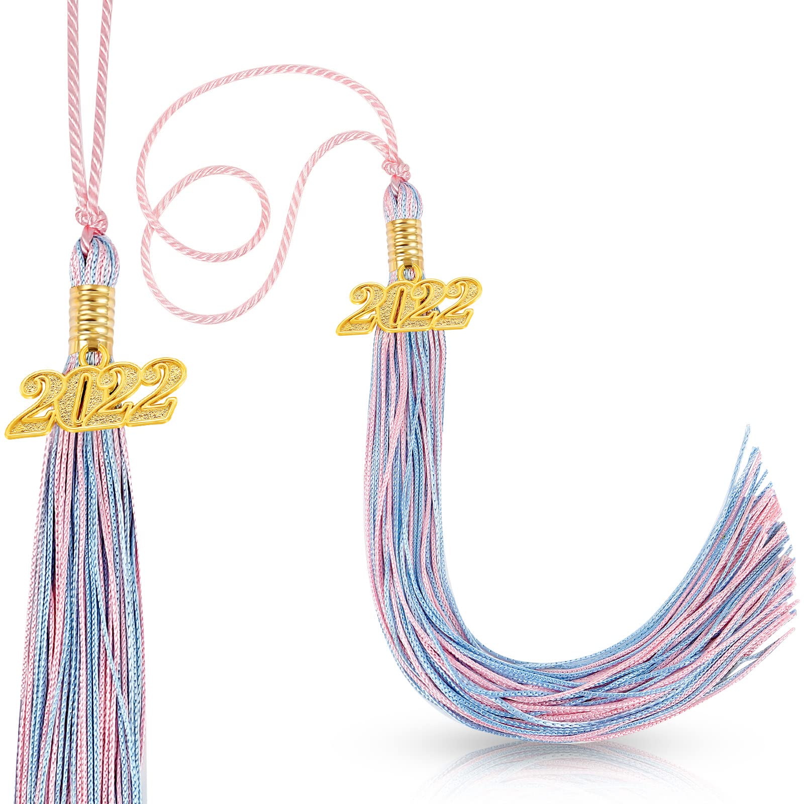2022 Graduation Tassels Set of 2 - Classic Academic Cap Tassel Accessories for High School & College Ceremonies (Pink & Azure) - Perfect for Graduation Photos, Party Decorations & Keepsakes