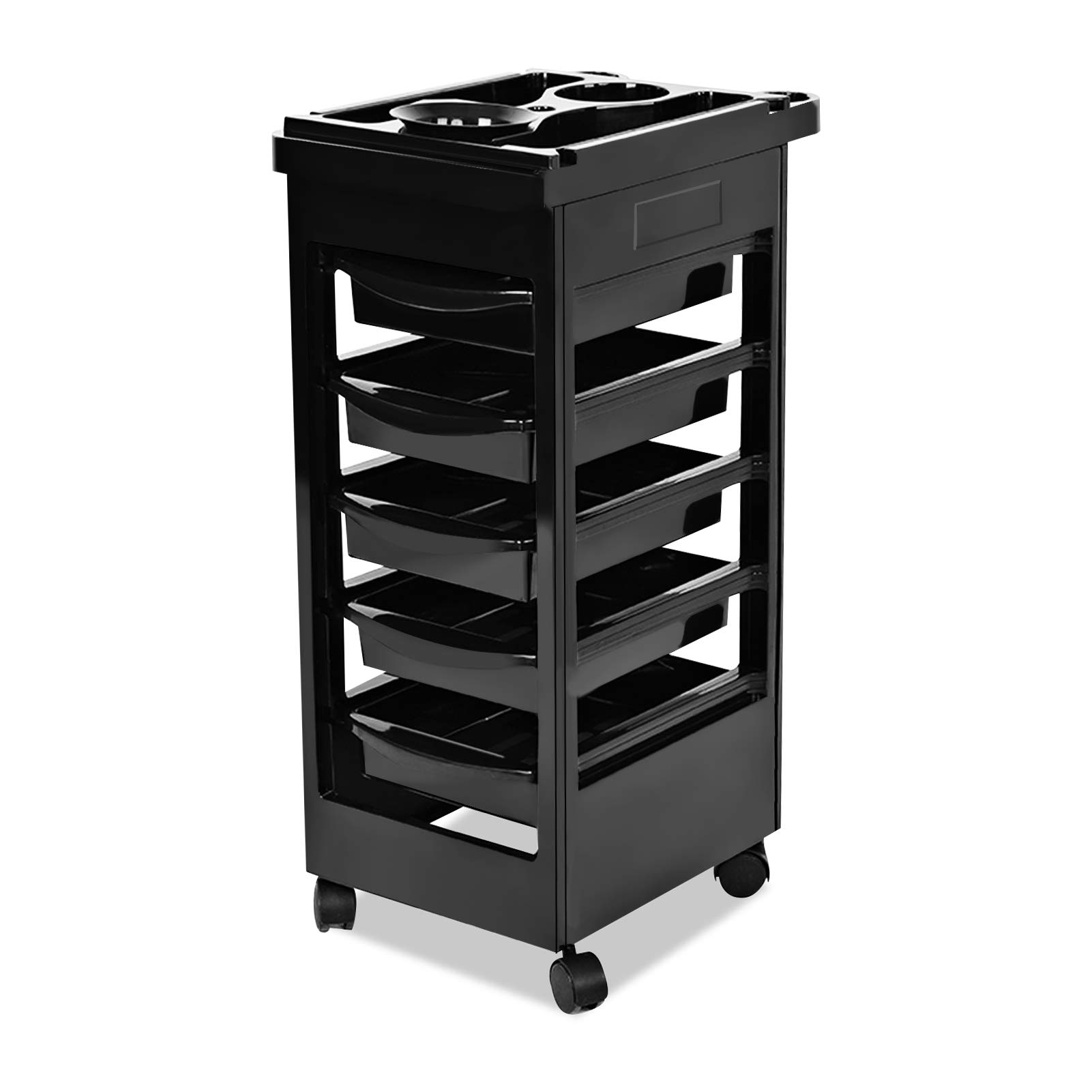 5-Drawer Black Salon Storage Trolley Cart - Beauty Salon Organizer Rolling Cart with Drawers for Hair Styling Tools & Cosmetics | Perfect for Salon, Spa & Home Beauty Stations