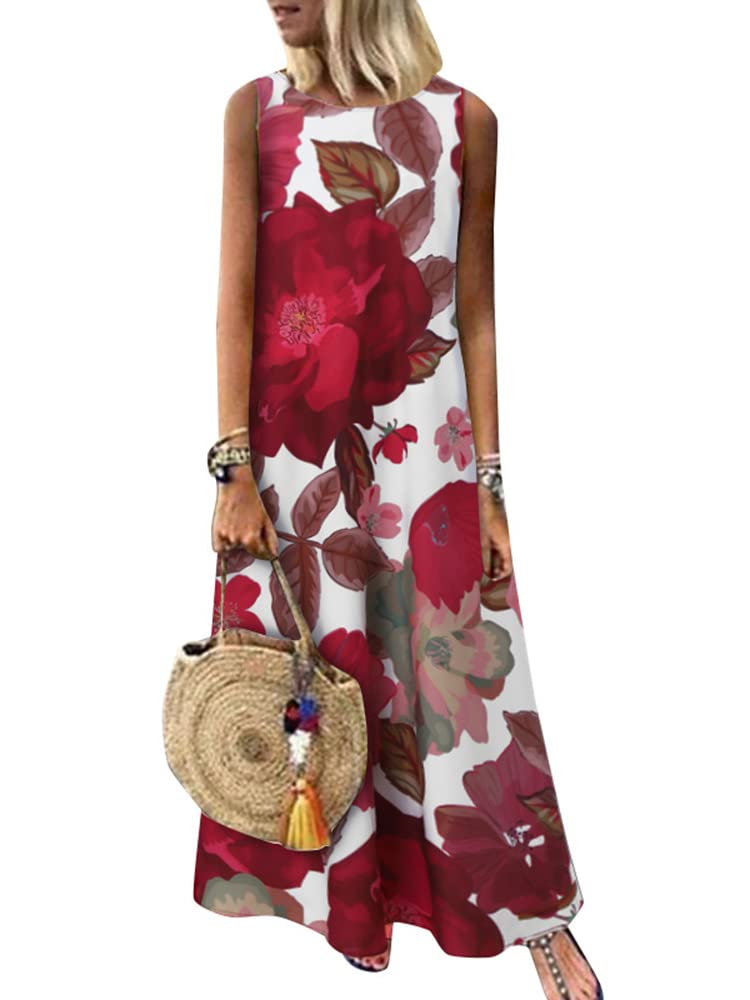 ZANZEA Women's Floral Print Boho Maxi Dress - Sleeveless Loose Long Summer Dress for Casual, Beach & Party Wear | Perfect for Vacation, Outdoor Events & Date Nights