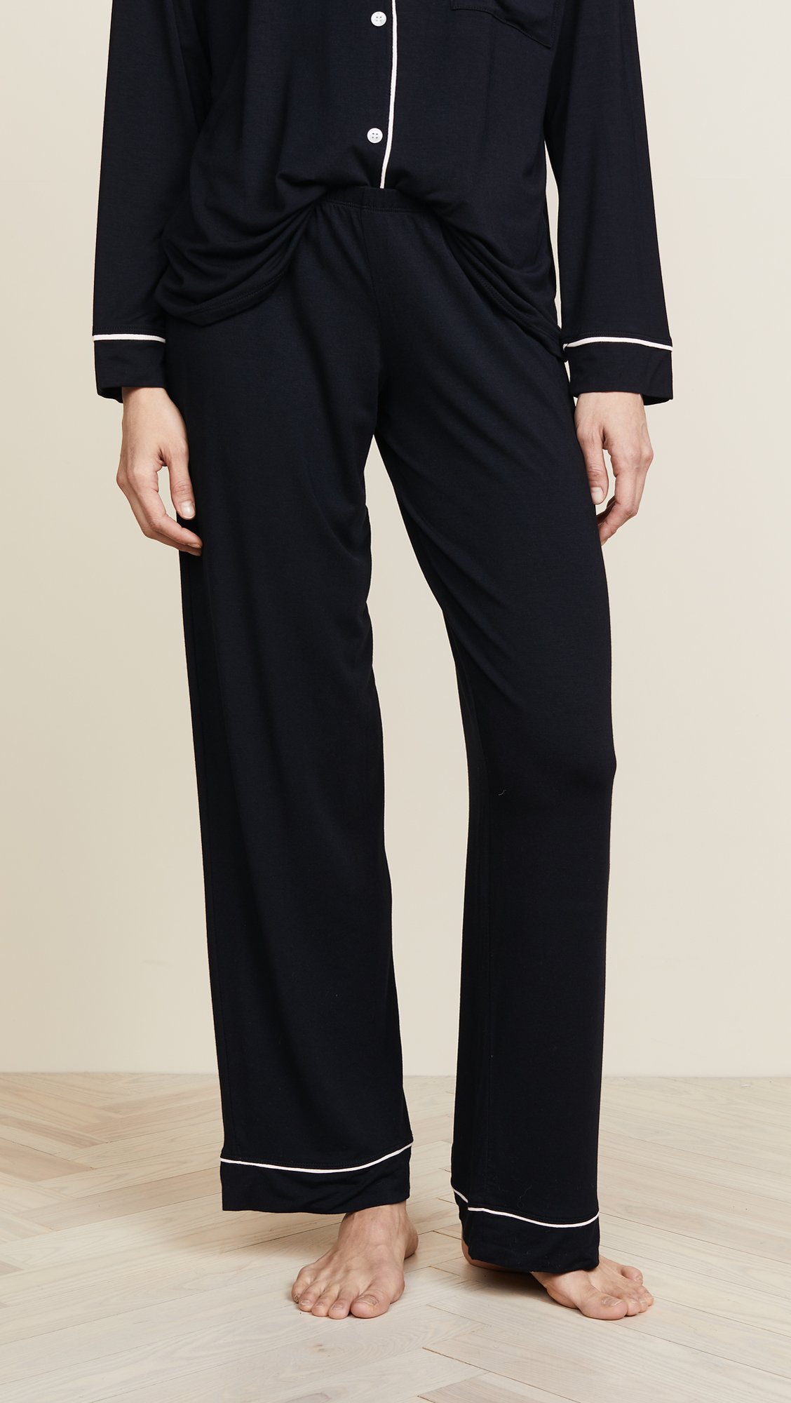 Eberjey Women's Gisele Long Sleeve Pajama Set - 2-Piece Sleepwear with Pants, Black & Sorbet Pink, Size Small | Cozy & Soft PJs for Relaxing at Home, Lounging or Gift Giving