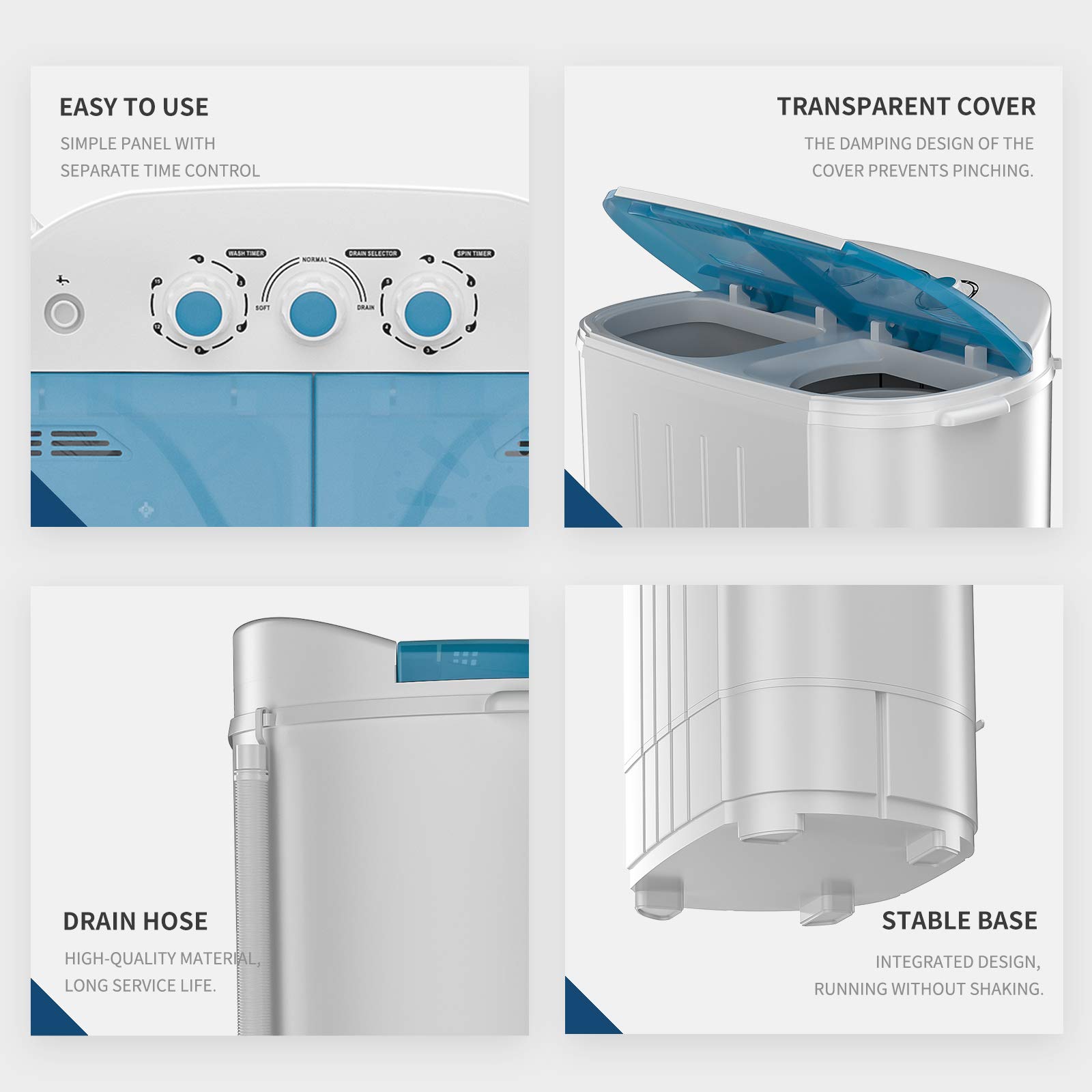 Auertech Portable Washing Machine - Mini Twin Tub Washer (9lbs Capacity) & Spinner (5lbs Capacity) | Compact Laundry Machine with Timer | Perfect for Apartments, Dorms, RVs & Camping | Space-Saving Solution for Small Homes & Travel