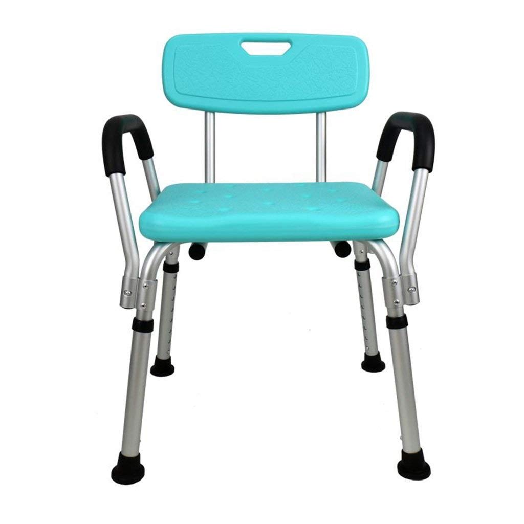 Anti-Slip Adjustable Height Aluminum Alloy Bath Seat with Armrest & Backrest - Blue Shower Stool for Elderly & Pregnant Women (52