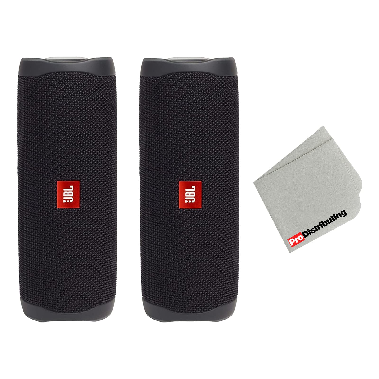 PRO-DISTRIBUTING FLIP 5 Waterproof Bluetooth Speaker 2-Pack - Portable Wireless Speaker with Microfiber Cloth for Pool, Beach & Outdoor Adventures | Black