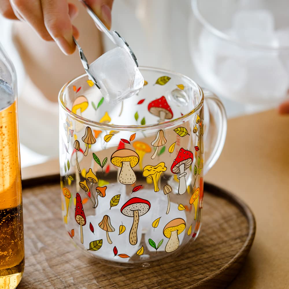 Premium Borosilicate Glass Mushroom Mug with Silicone Lid - 15.2oz Heat-Resistant Drinking Cup for Coffee, Tea & Hot Beverages - Modern Mushroom-Themed Home & Office Use - Gift for Adults & Plant Lovers