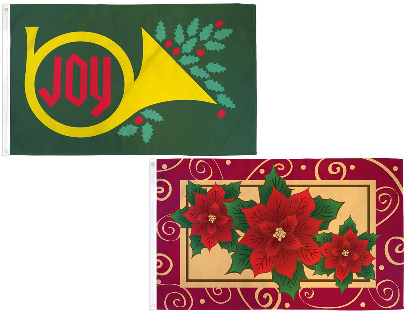3x5ft Holiday House Flags with Poinsettias & Joy - Christmas Outdoor Decor for Front Yard, Porch & Seasonal Celebration - Festive Holiday Bundle