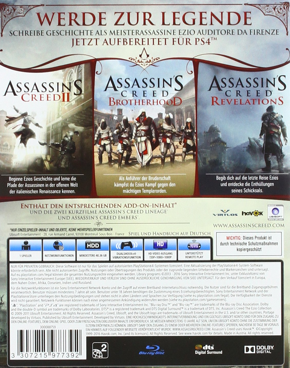 Assassin's Creed Ezio Collection for PlayStation 4 - Germany Edition | Action-Adventure Game Bundle with 3 Epic Games | Perfect for Fans of Historical RPGs & Open-World Gaming
