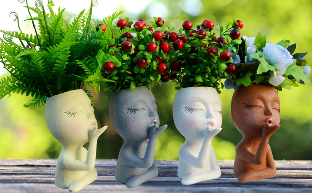 White Modern Face Planter Pot with Drainage Hole - 1x3x2 inches Succulent Planter for Indoor & Outdoor Plants - Unique Head-Shaped Vase Decor for Home, Garden, Office Desk or Gift Idea