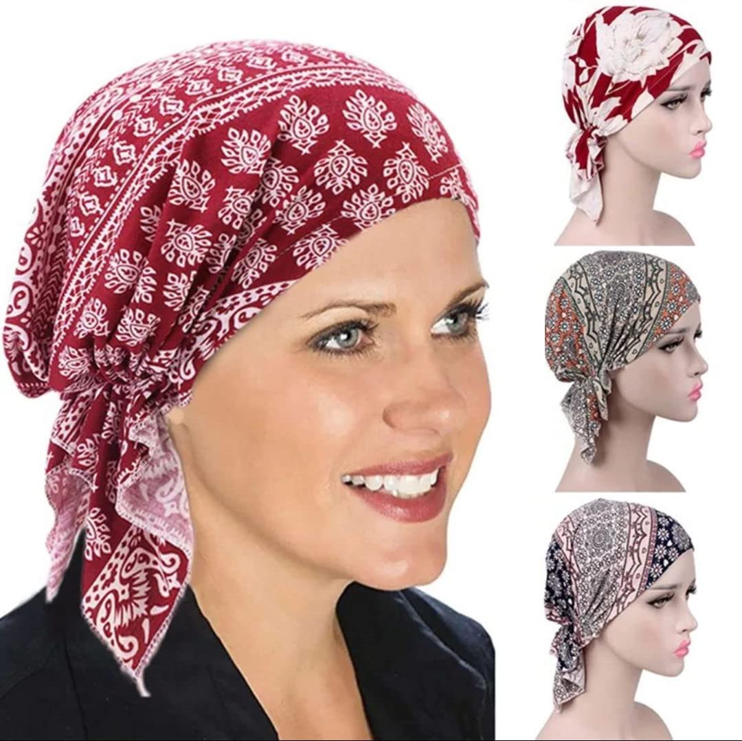 Bohemian Floral Slouchy Beanie - Pre-Tied Chemo Turban Hats for Women | Soft Cancer Headwear for Travel, Hiking & Outdoor Activities | Trendy Head Cover for Chemotherapy Patients & Fashion Accessory