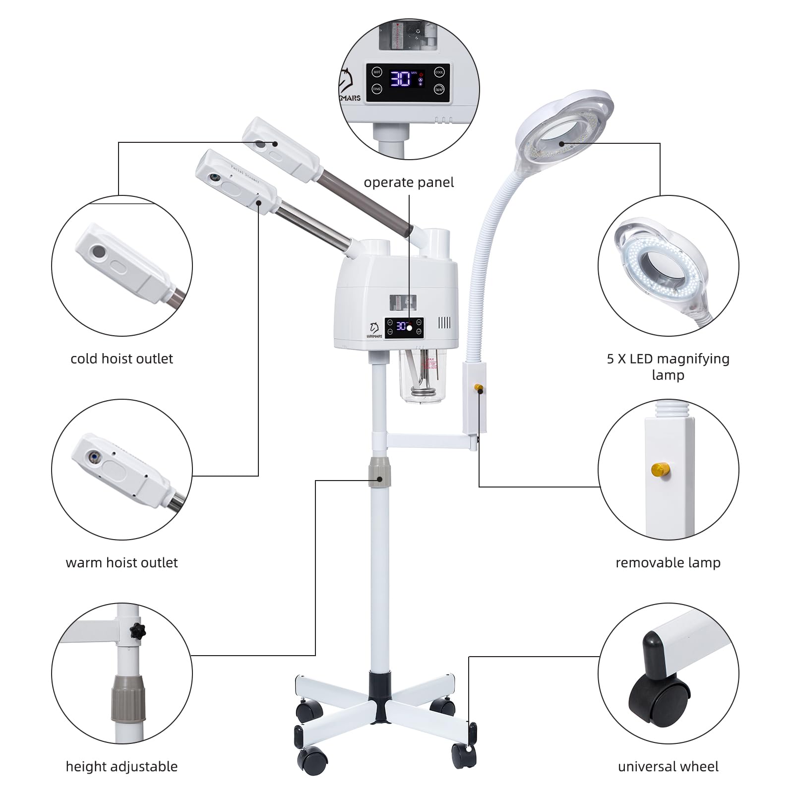 3 in 1 Professional Facial Steamer with 5X Magnifying Lamp - Hot & Cold Mist Function for Deep Cleansing, Pore Minimizing & Skin Hydration | Perfect for Spa, Salon & At-Home Skincare Routine