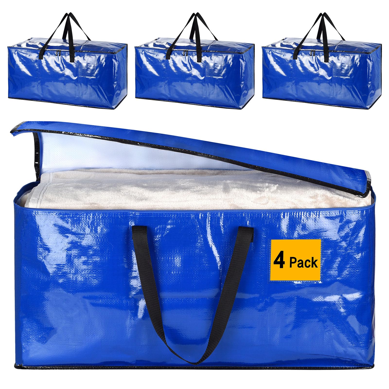 4 Pack Extra Large Heavy Duty Storage Boxes with Lids - Durable Moving Boxes for Home, Office & Warehouse Organization - Perfect for Packing, Moving House & Long-Term Storage (Blue)