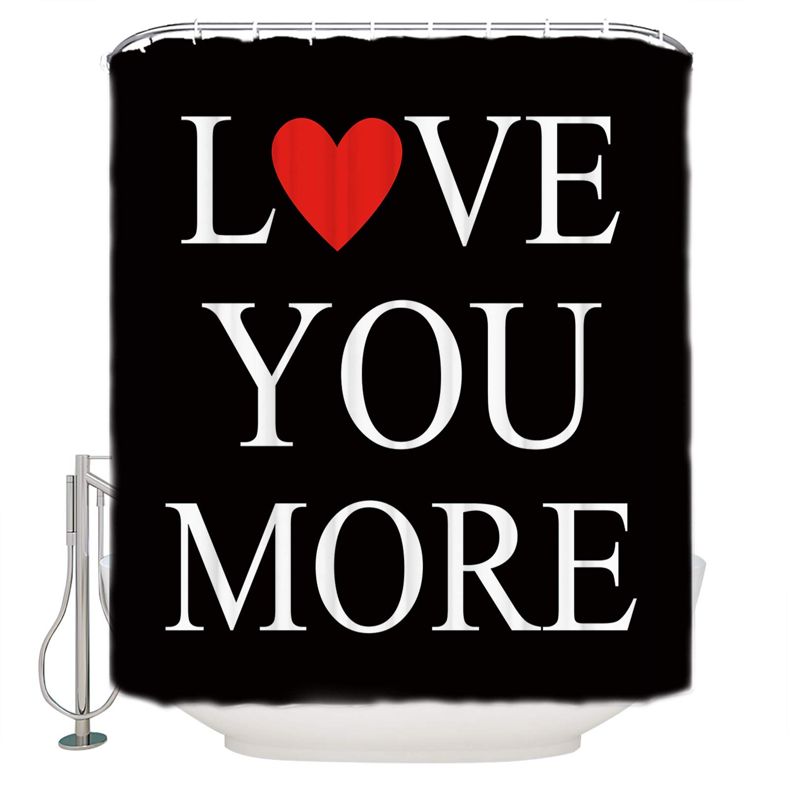 36x78 Inch Waterproof Polyester Shower Curtain with Hooks - Romantic Love Heart Design in Black & White for Bathroom Decor | Perfect for Valentine's Day, Anniversary Gifts & Couples' Bathroom Accessories