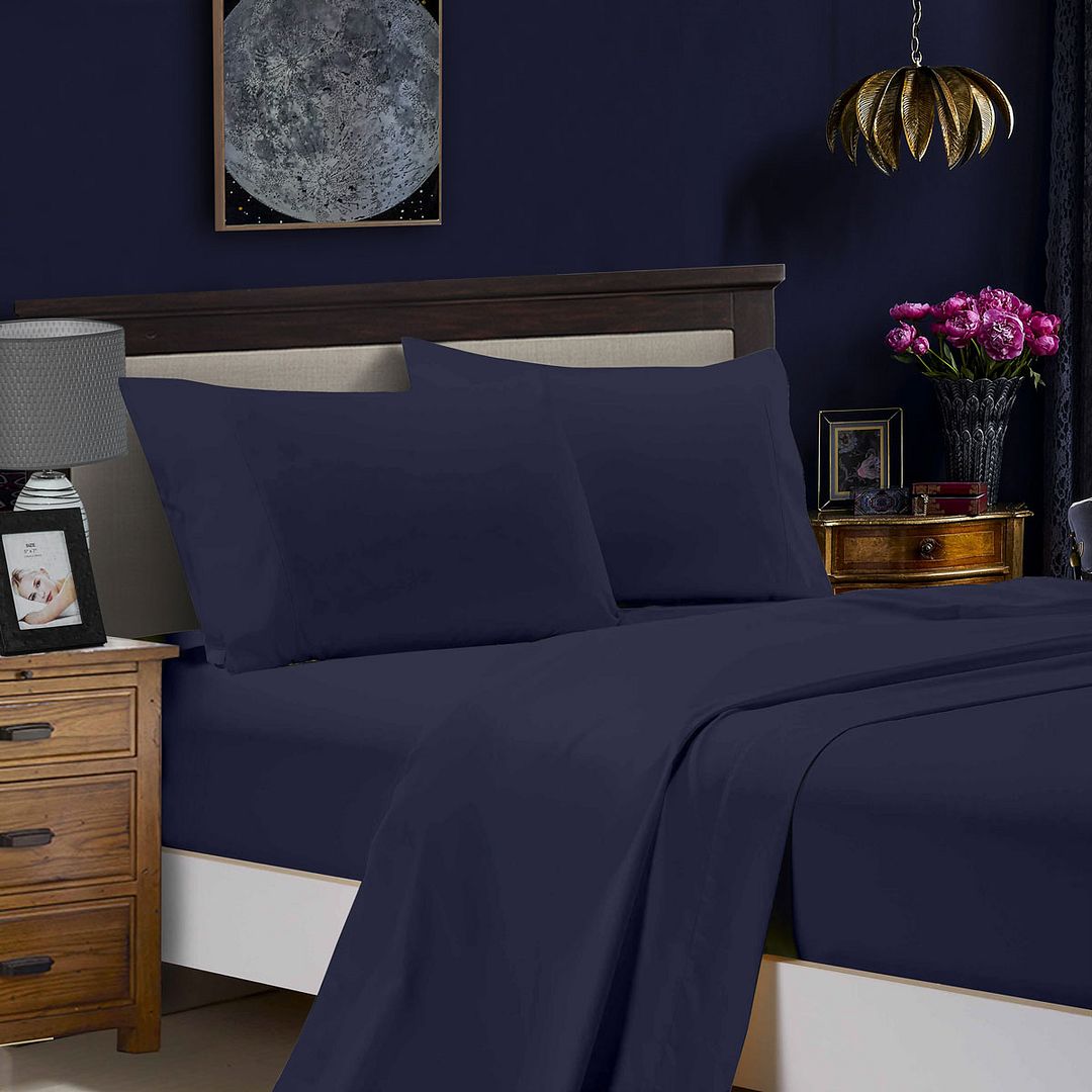 1000 Thread Count Ultra Soft Queen Size Bed Sheet Set - Midnight Blue - Flat & Fitted Sheets for Luxury Comfort | Perfect for Master Bedroom, Guest Room & Hotel Use