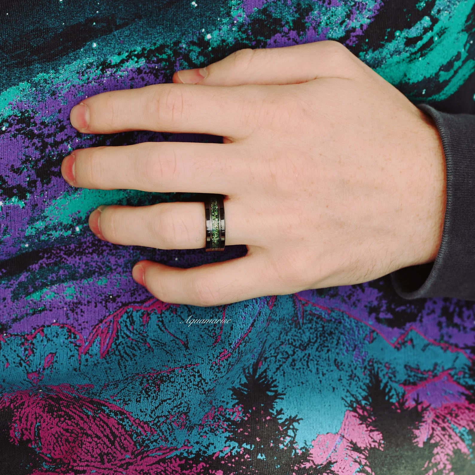 Moss Agate Couples Ring - Natural Stone Wedding Band for Him & Her - Handmade Sterling Silver Matching Rings - Perfect for Anniversaries, Engagements, and Romantic Gifts