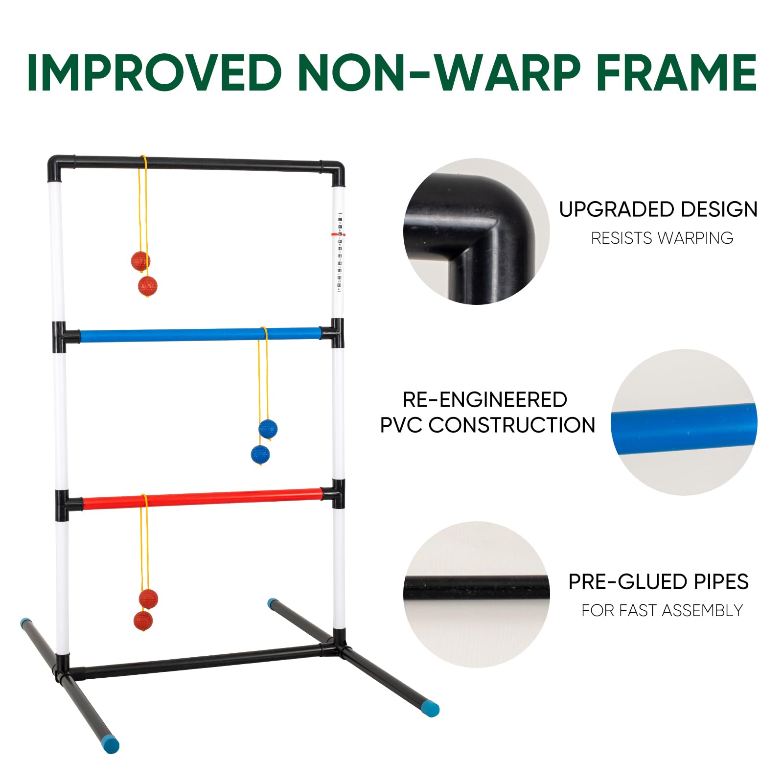 Premium Ladder Toss Game Set with 6 Rubber Balls & Carrying Case - Outdoor Backyard Lawn Games for Adults, Kids, Family - Perfect for Camping, Beach, BBQ Parties, Tailgating & Backyard Fun - Easy Setup & Portable (Black)