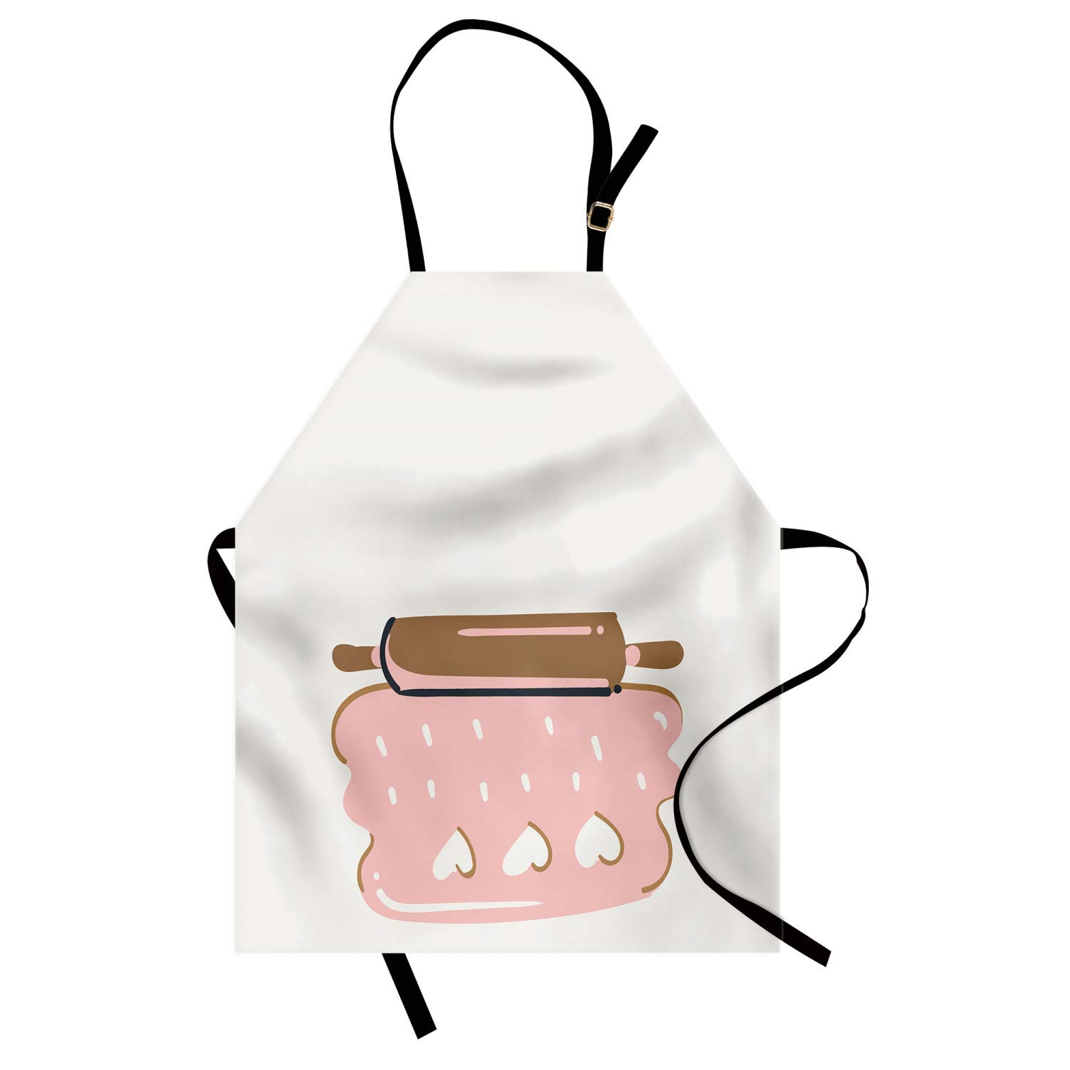 Ambesonne Personalized Chef Apron - Cartoon Baking & Cooking Design with Colorful Rolling Pin Dough Motif - Adjustable Unisex Kitchen Bib for Adults (Rose Eggshell) - Perfect for Home Cooking, Baking Parties & Culinary Gifts