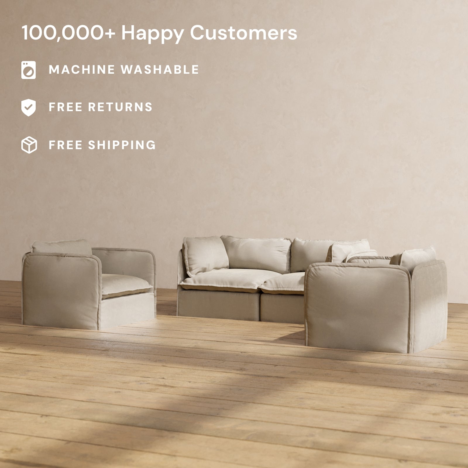 Premium Modular 2-Seater Sofa & Armchair Set in Dune Color | Luxe Fabric Blend | Perfect for Living Room, Lounge & Small Spaces