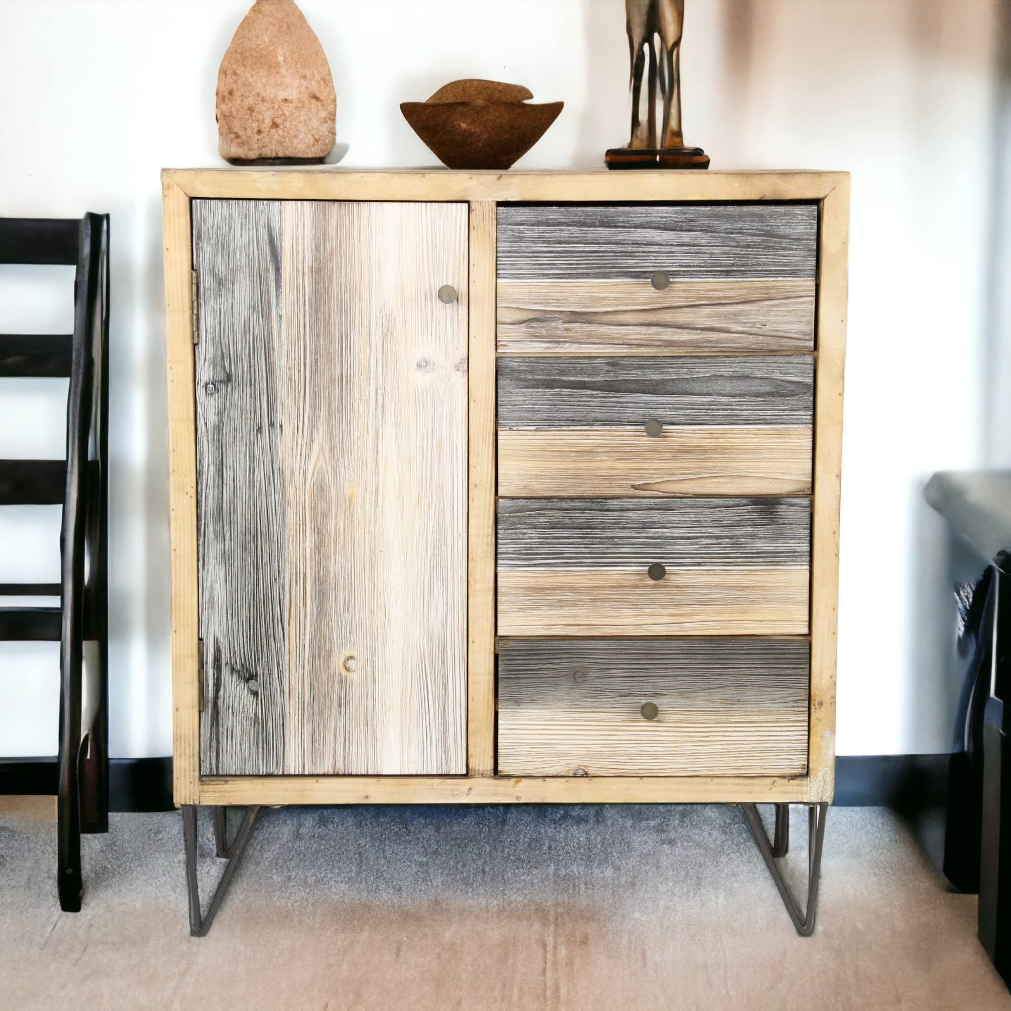 Cheung's Solid Wood Side Cabinet - Brown, Panel Style with Bright Tone | Perfect for Living Room, Bedroom, or Office Storage & Organization
