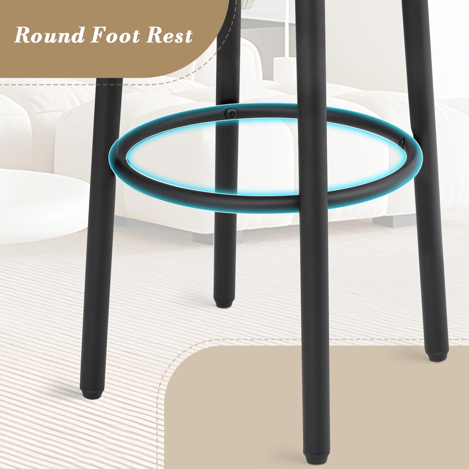 2-Pack Black Round Counter Height Bar Stools with Footrest - Adjustable Kitchen, Dining & Home Bar Stool Set for Breakfast Nook, Island & Pub Style Seating