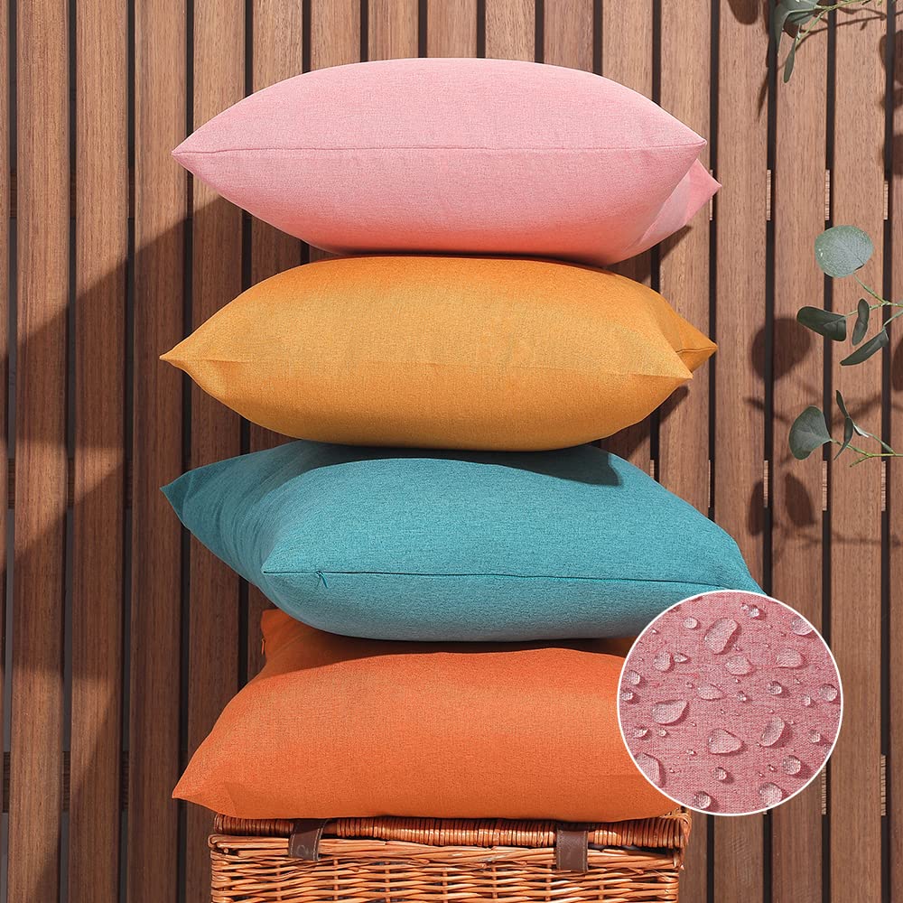WEMEON Outdoor Waterproof Pillow Covers 18x18 Inch Set of 4 - Decorative Square Patio Furniture Cushions for Couch, Balcony, Tent & Garden (Orange/Teal) - Perfect for Outdoor Lounging, Poolside Relaxation & Patio Decor