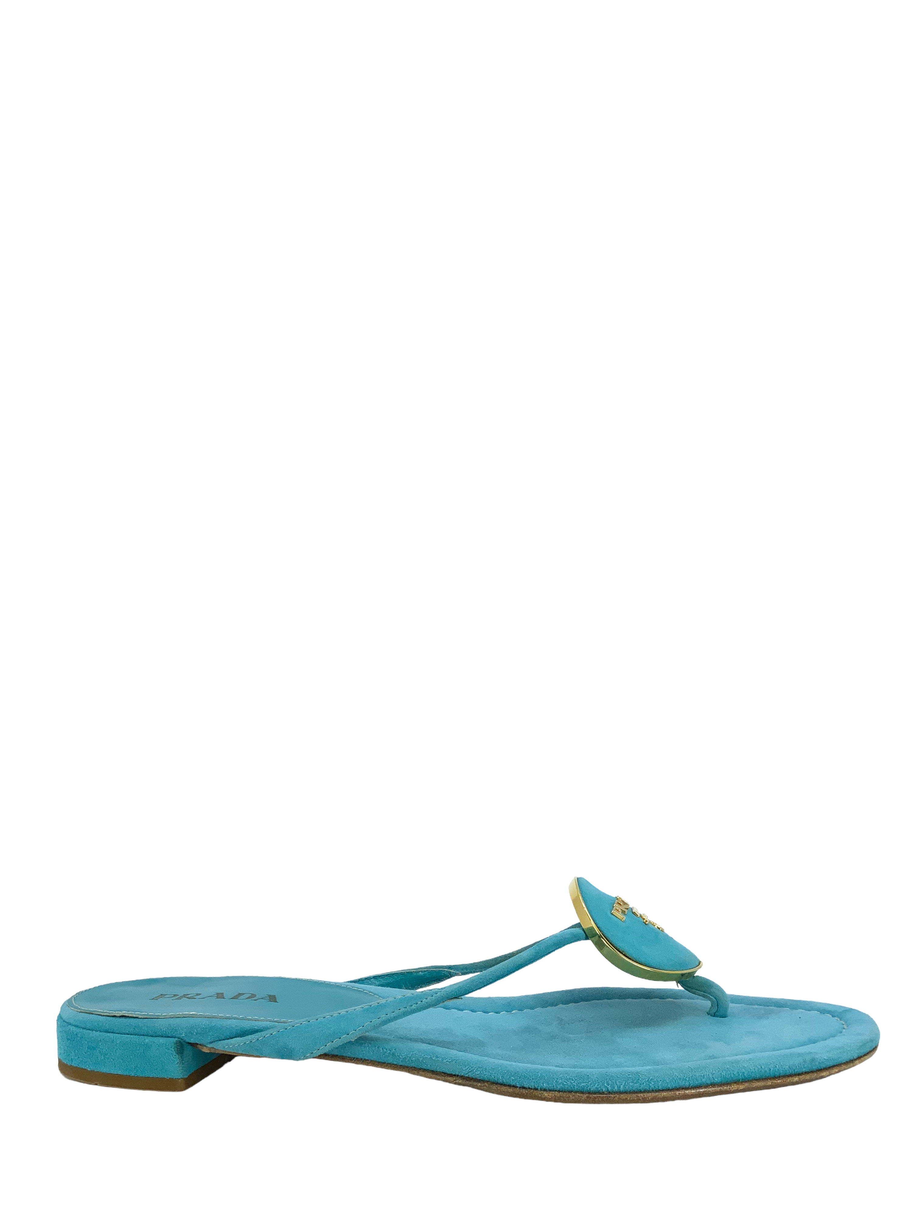 Prada Suede Logo Thong Sandals Women's Size 8.5 - Comfortable Luxury Flip Flops for Beach, Pool & Summer Outfits