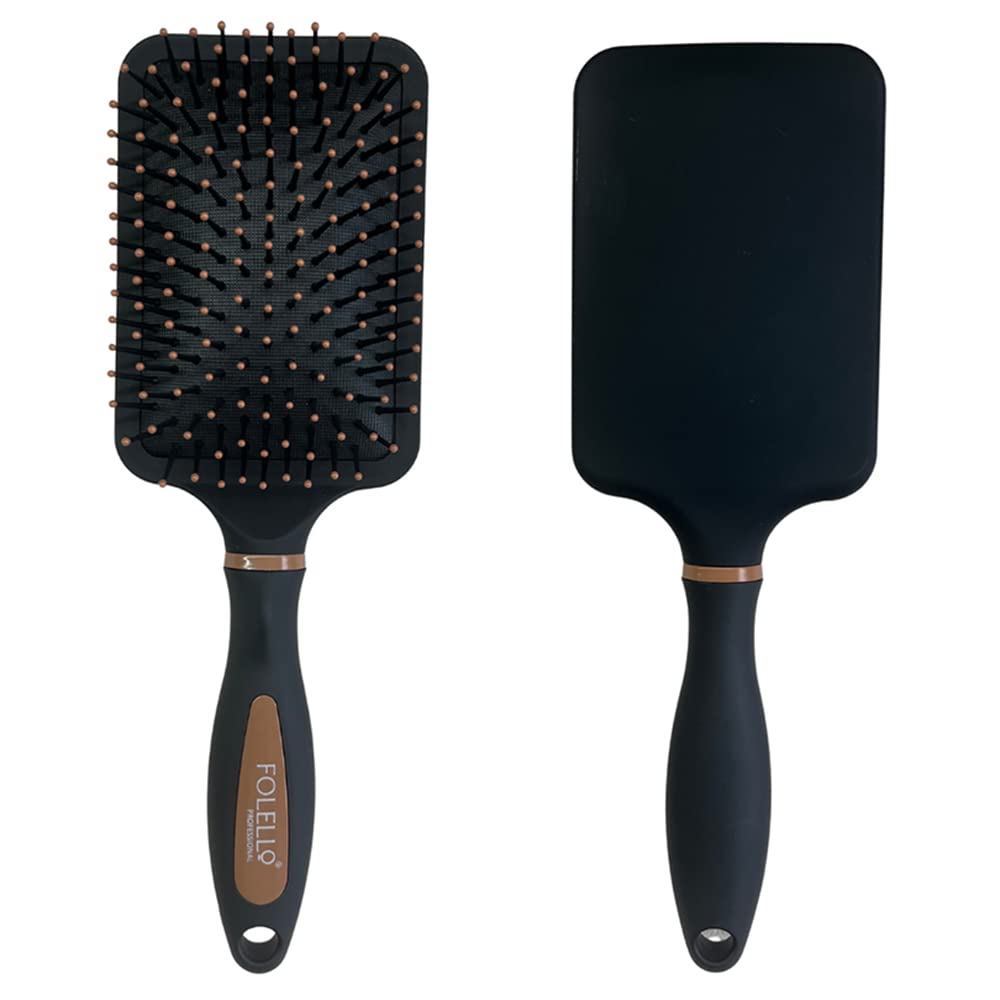 FOLELLO Premium Paddle Hair Brush for Men & Women - Detangling & Smoothing Hair Brush for All Hair Types - Portable Grooming Brush for Travel, Home & Salon Use