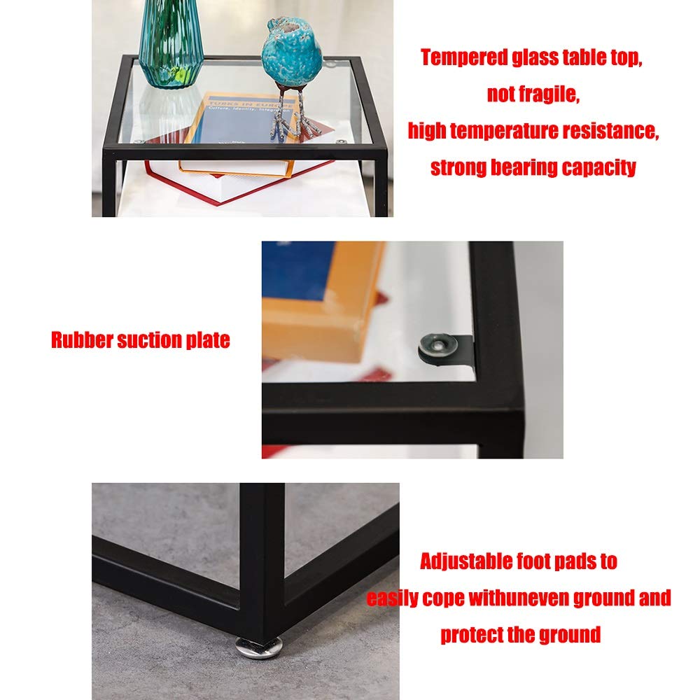 Modern Small Coffee Table with 2 Shelves & Drawers - Glass Top Side Table for Living Room, Bedroom, Sofa - Compact Storage Cabinet for Home Decor & Organization | Perfect for Small Spaces, Apartments, and Cozy Reading Nooks