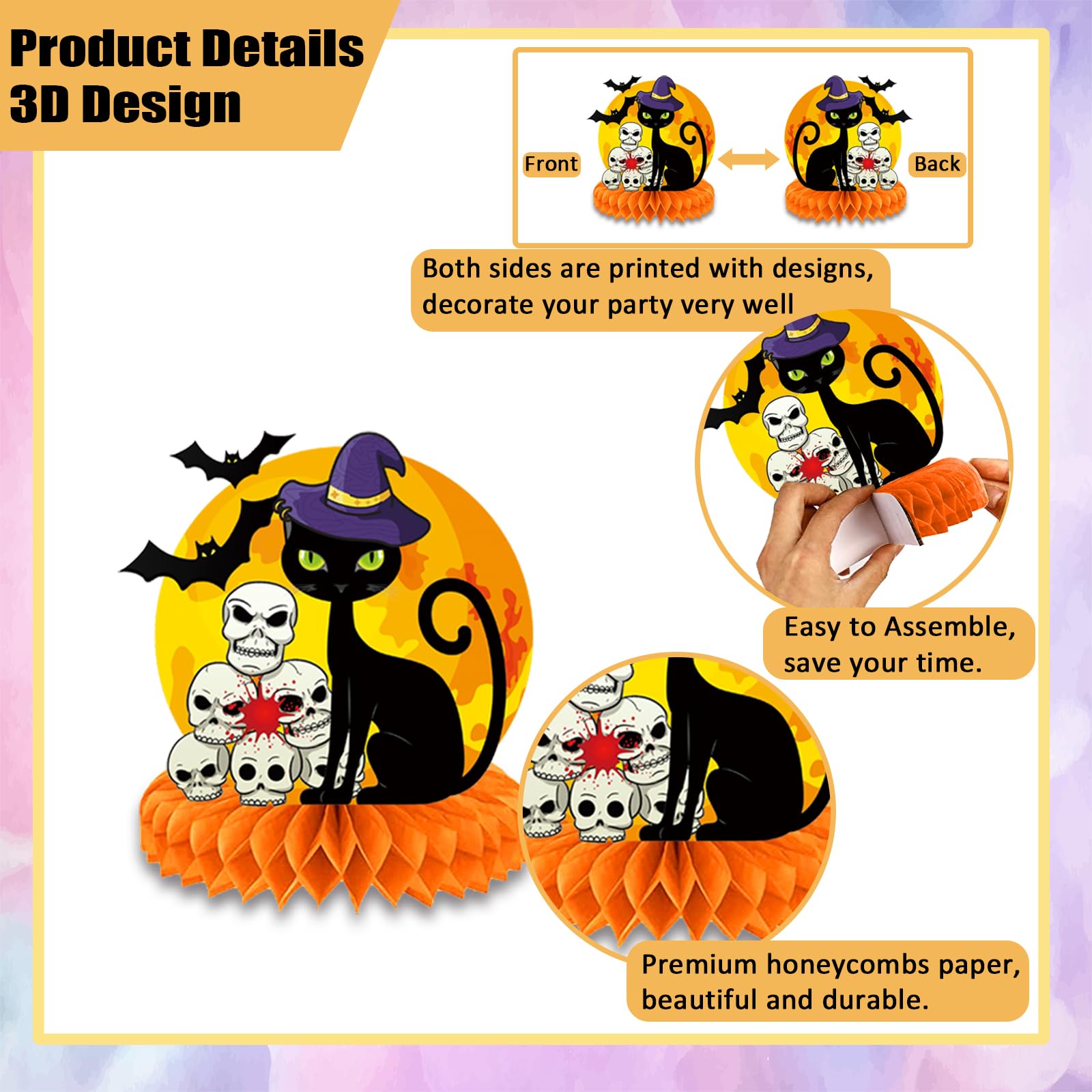 12pcs Halloween Honeycomb Centerpieces - Black Orange Bloody Table Decorations for Party Supplies | Spooky Table Toppers & Sign Decor for Halloween Home, Office & Classroom Decorations