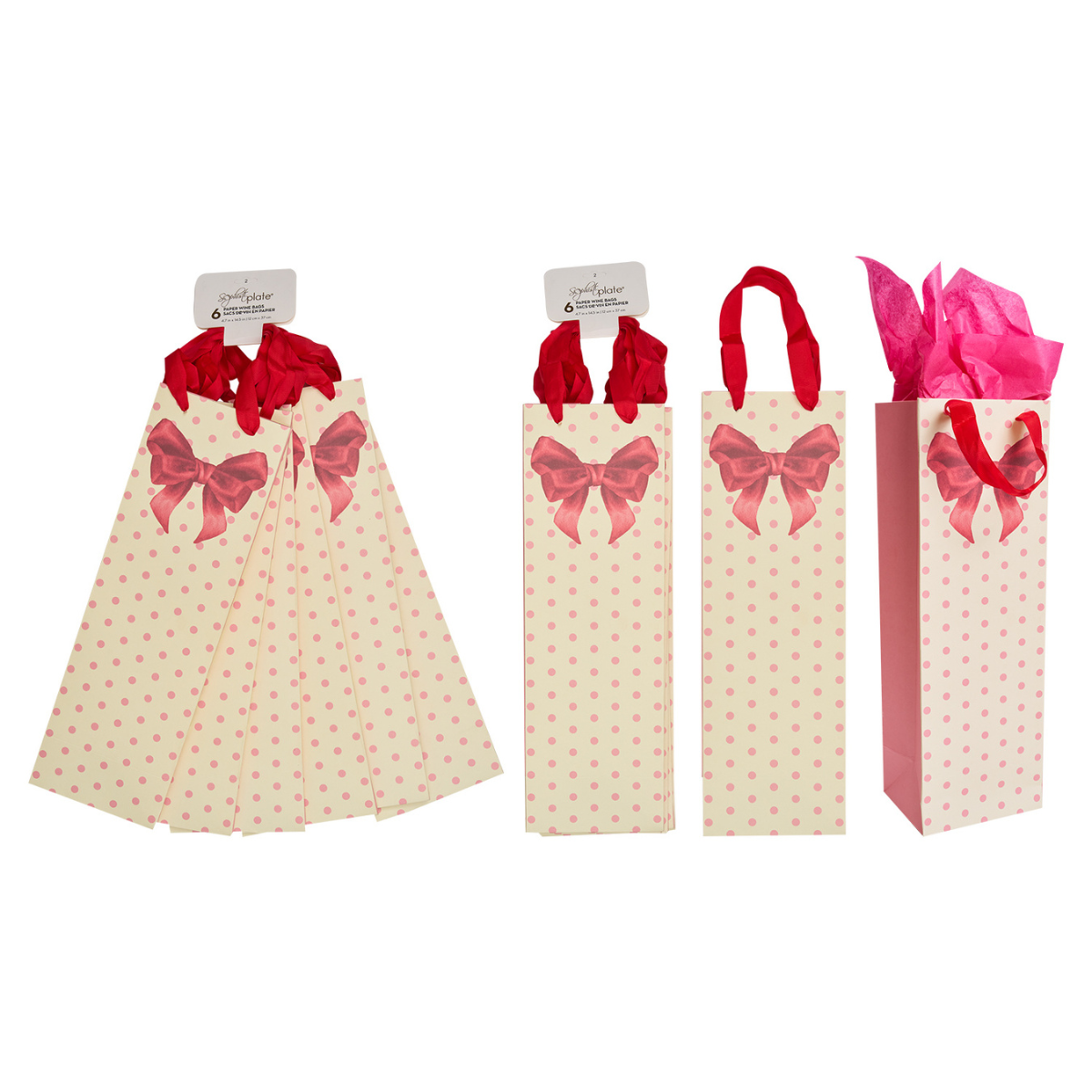 Elegant Pink Bows Wine Gift Bags Set of 6 - Perfect for Birthday, Anniversary, Wedding & Holiday Presents