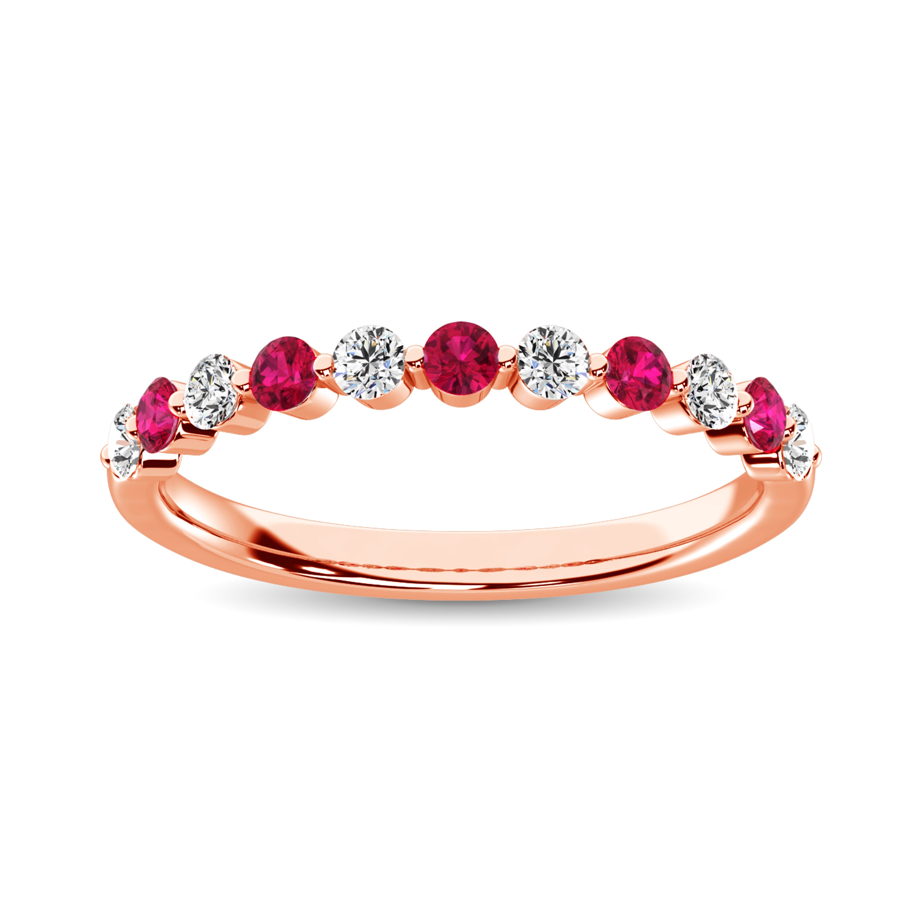 14K Rose Gold Diamond and Ruby Stackable Ring - 7/8 Ct.Tw. (6 Diamonds & 5 Rubies) for Women, Perfect for Anniversary, Engagement, or Gift Giving