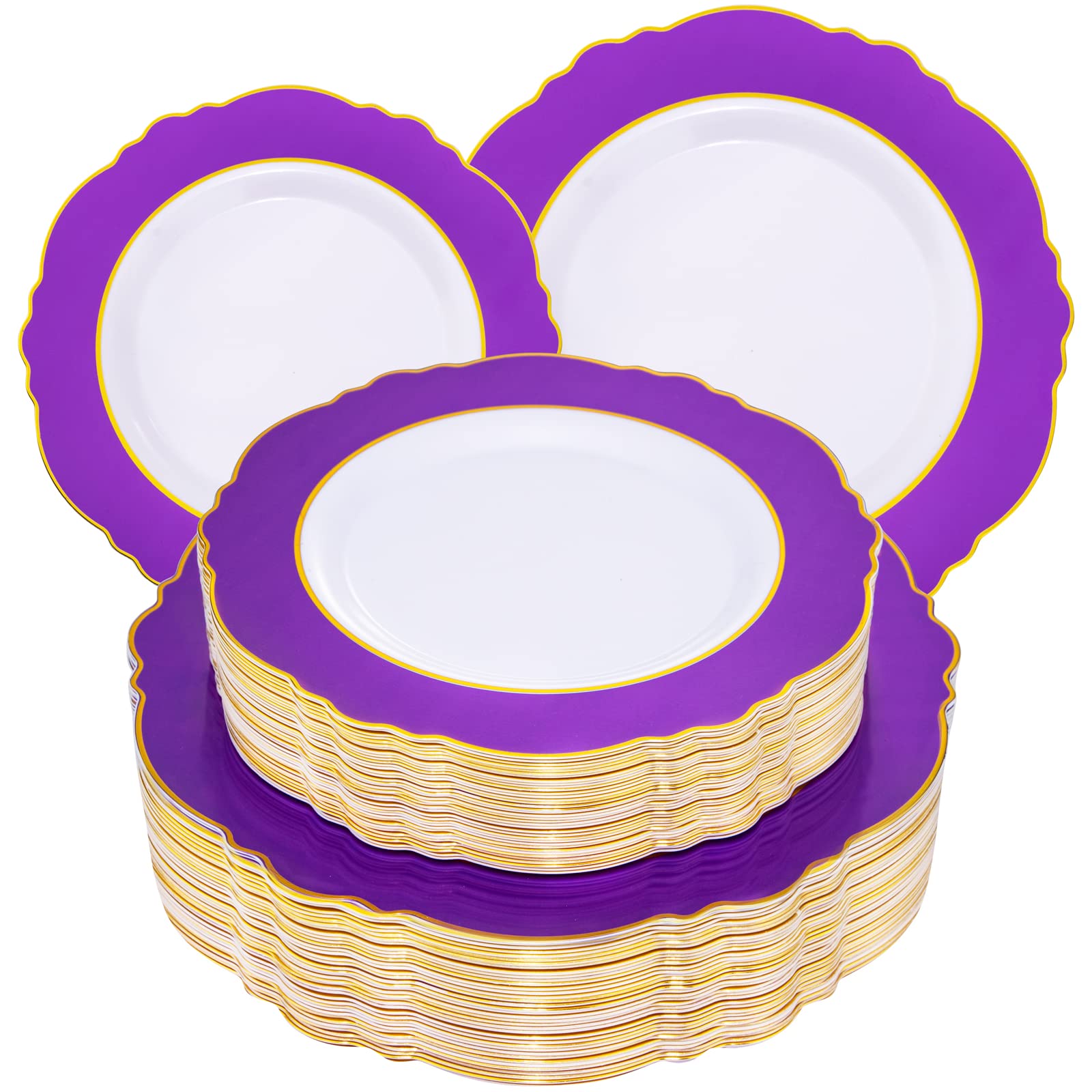 60-Pack Purple Plastic Plates & 30-Pack Pink Plastic Plates - Disposable Party Dinnerware for Birthdays, Weddings, Picnics & Outdoor Events