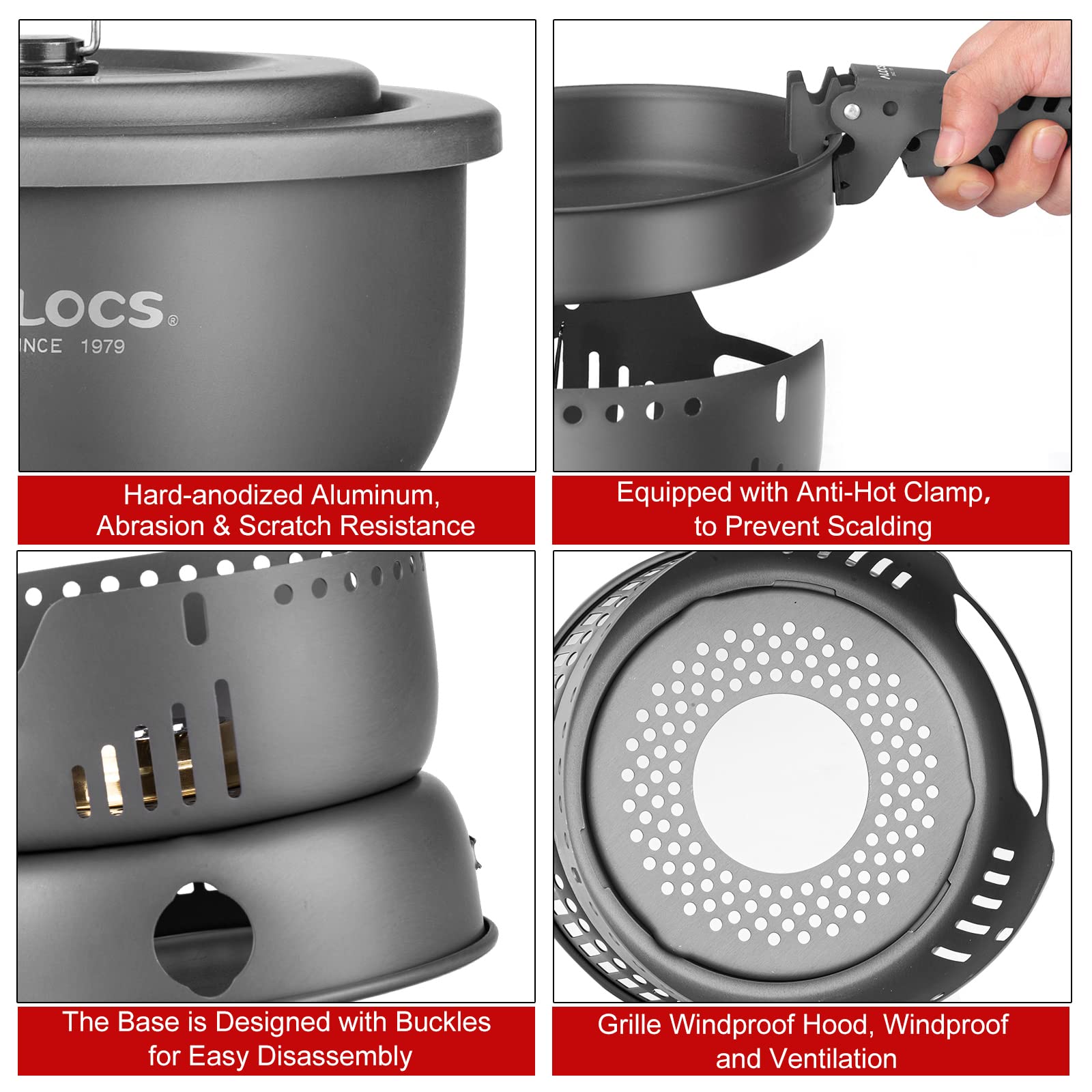 ALOCS 11-Piece Lightweight Camping Cookware Set with Alcohol & Gas Stove Burner - Portable Outdoor Cooking Kit for Camping, Hiking, Backpacking & Picnics | Durable Stainless Steel Pots & Pans for RV, Survival & Emergency Preparedness