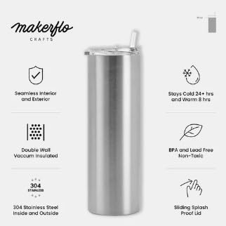 Makerflo 30 oz Skinny Stainless Steel Detash Tumbler with Lid & Straw - Bulk Pack of 25 | DIY Craft Ready for Epoxy, UV DTF, Vinyl & Laser Engraving | Perfect for Personalized Gifts, Promotional Items & Custom Drinkware for Weddings, Parties & Corporate Events