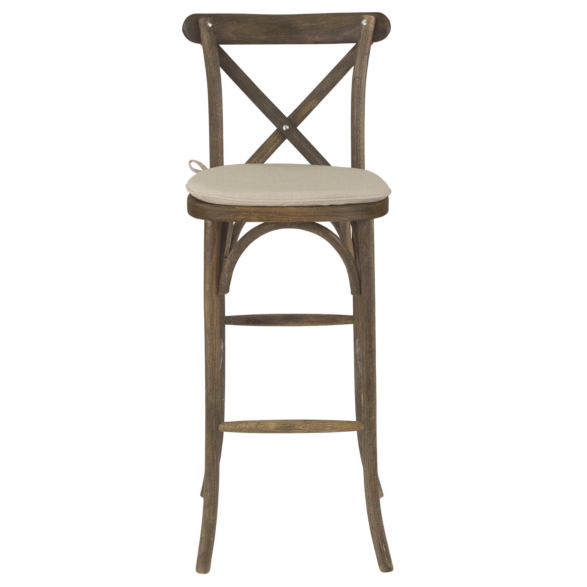 Flash Furniture Wood Cross Back Barstool - Dark Antique Finish, 1 Pack - Rustic Kitchen Island Stool, Bar Counter Stool for Home, Cafe & Restaurant Decor